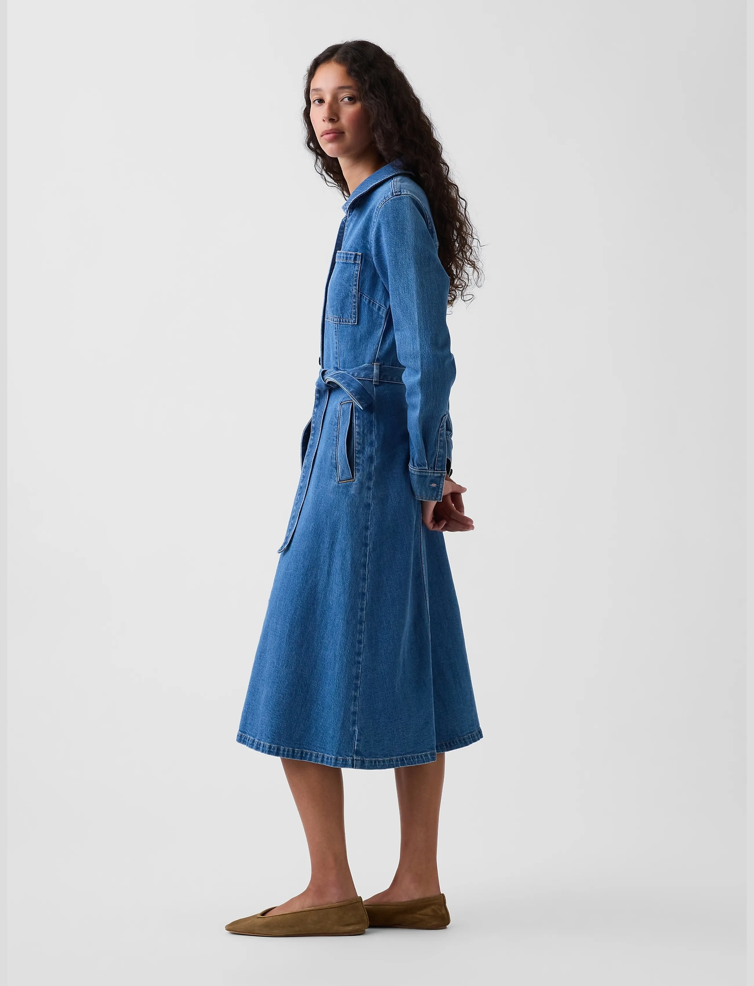 GAP - Denim Tie-Belt Midi Dress from the GAP collection - jeansklänningar - medium wash - 3