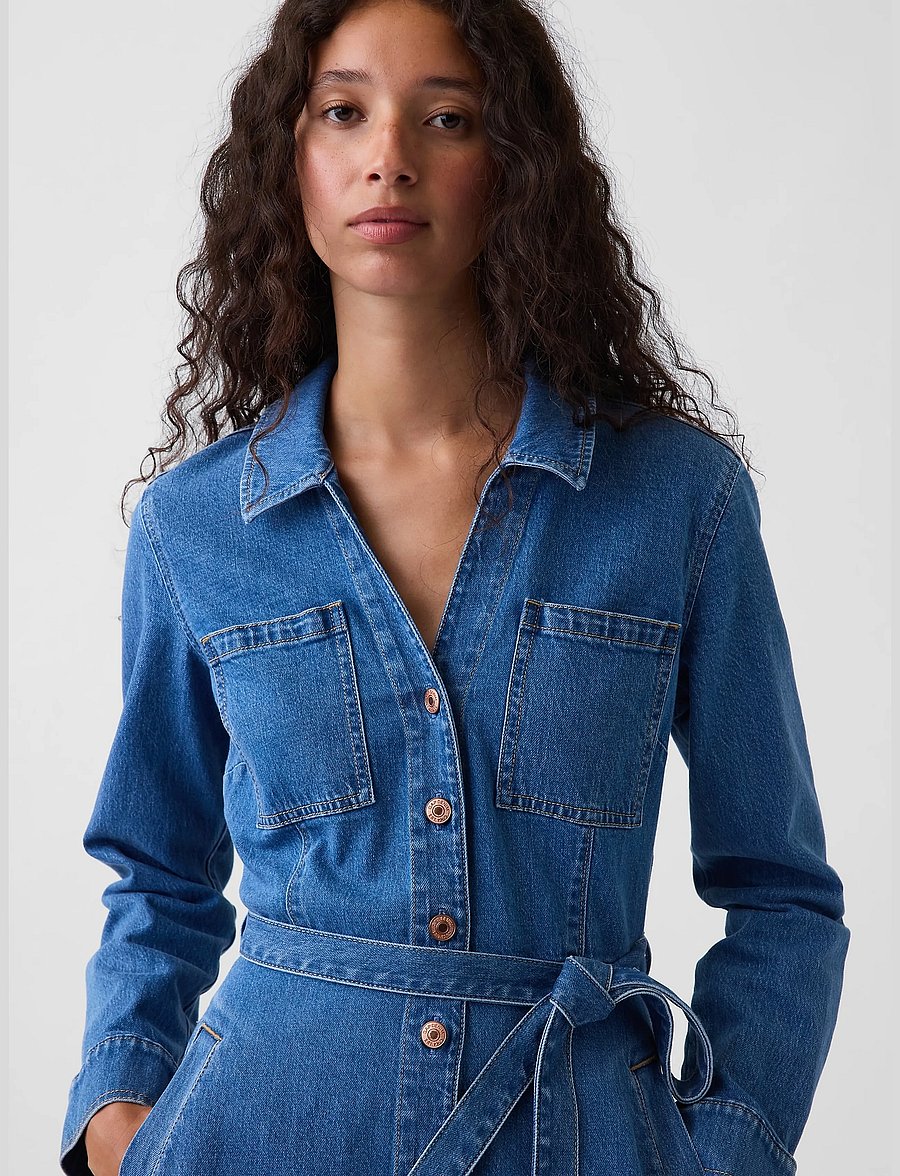 GAP - Denim Tie-Belt Midi Dress from the GAP collection - jeansklänningar - medium wash - 4