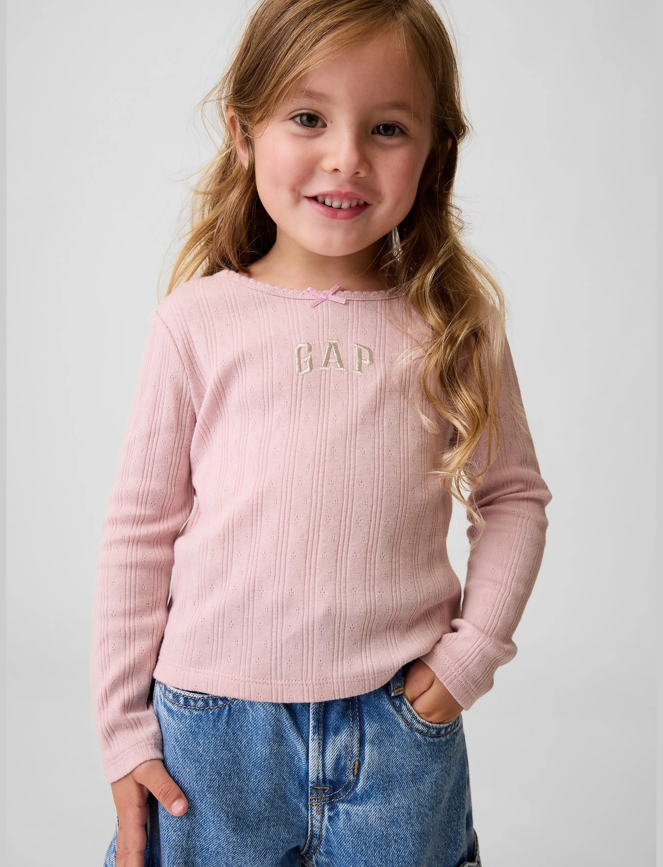 GAP Baby & Toddler Arch Logo Pointelle T-Shirt, Pointelle Langærmet T-Shirt, Pink, Str: 104
