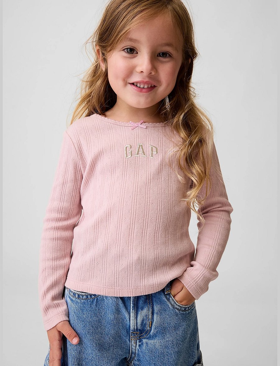 GAP - Baby & Toddler Arch Logo Pointelle T-Shirt - pikkade varrukatega t-särgid - primitive - 0