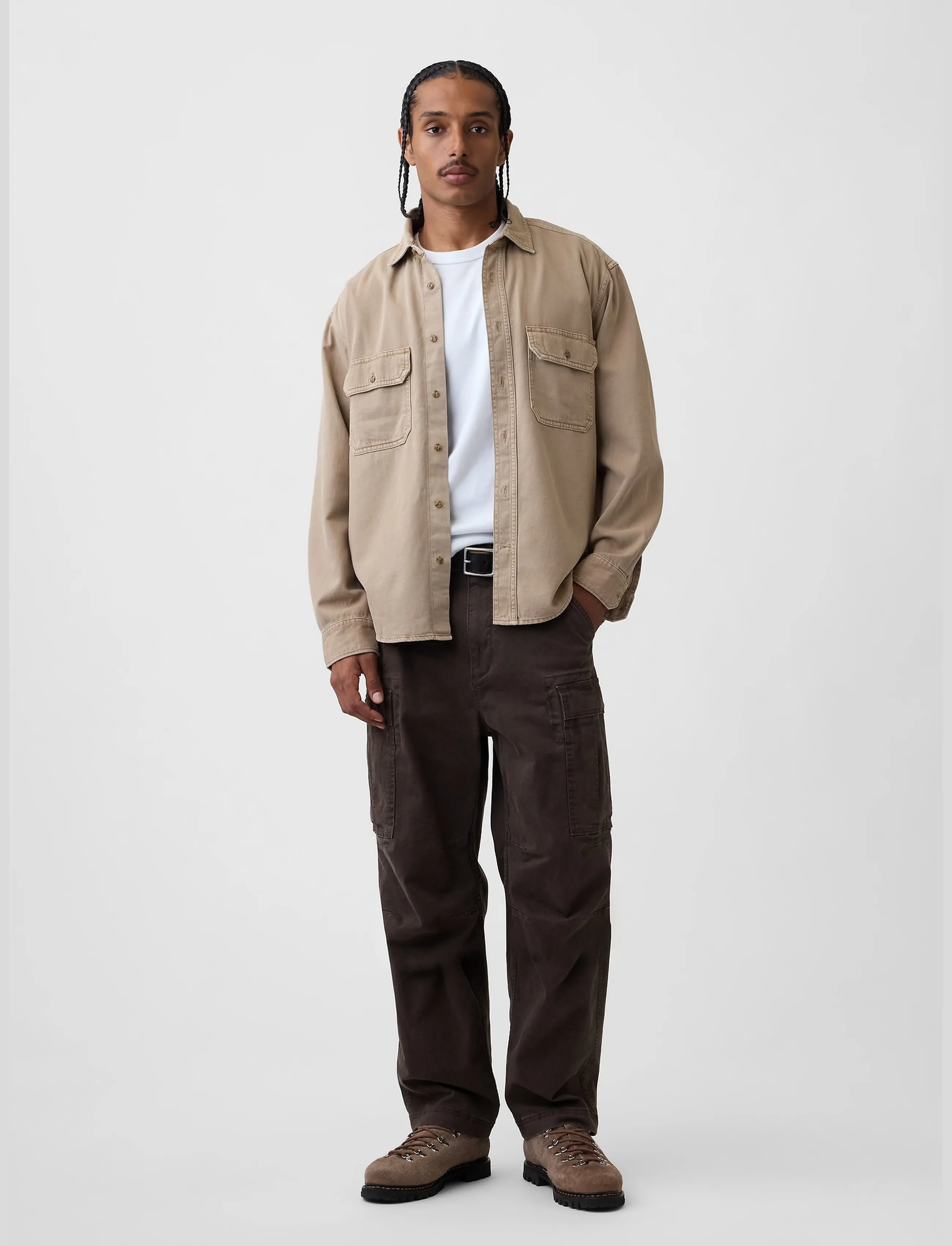 GAP - UltraSoft Denim Relaxed Utility Shirt - denim shirts - camp khaki - 2