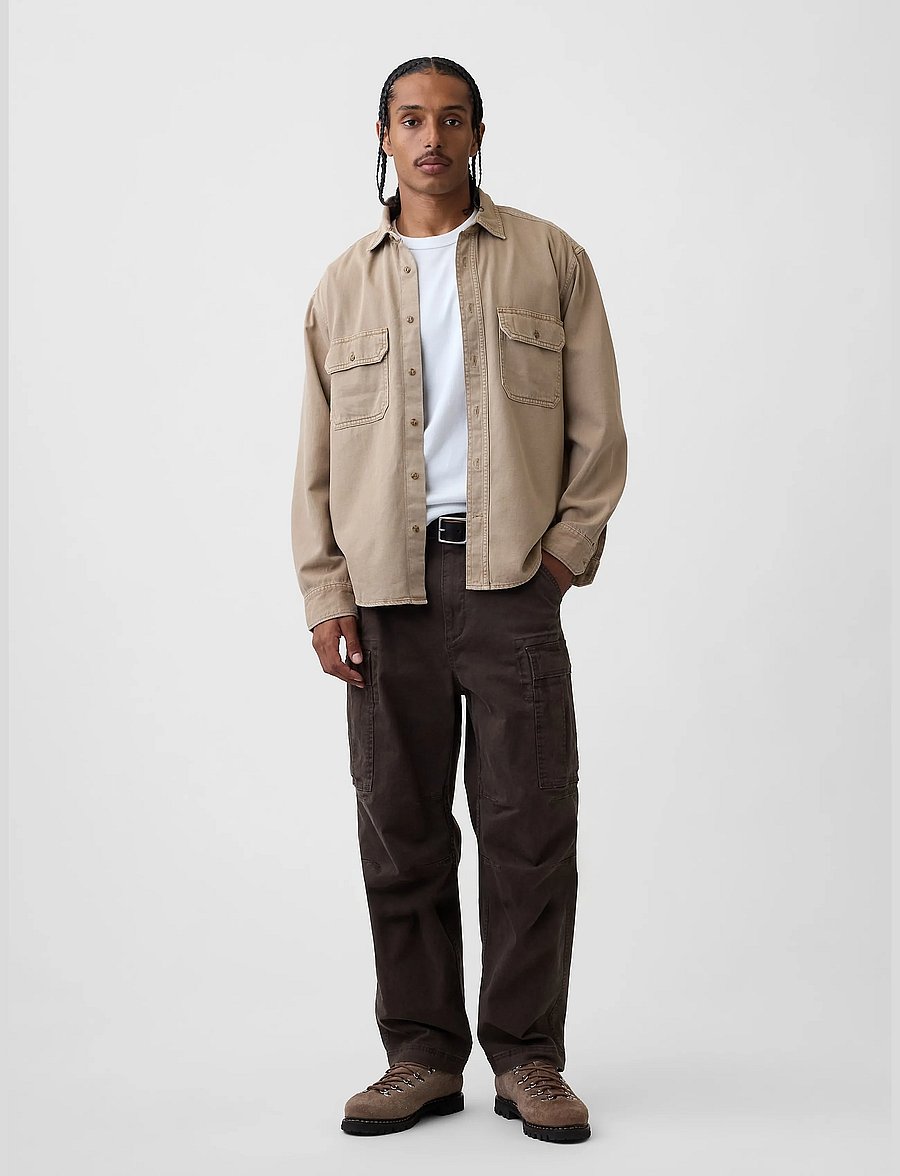 GAP - UltraSoft Denim Relaxed Utility Shirt - denim shirts - camp khaki - 2