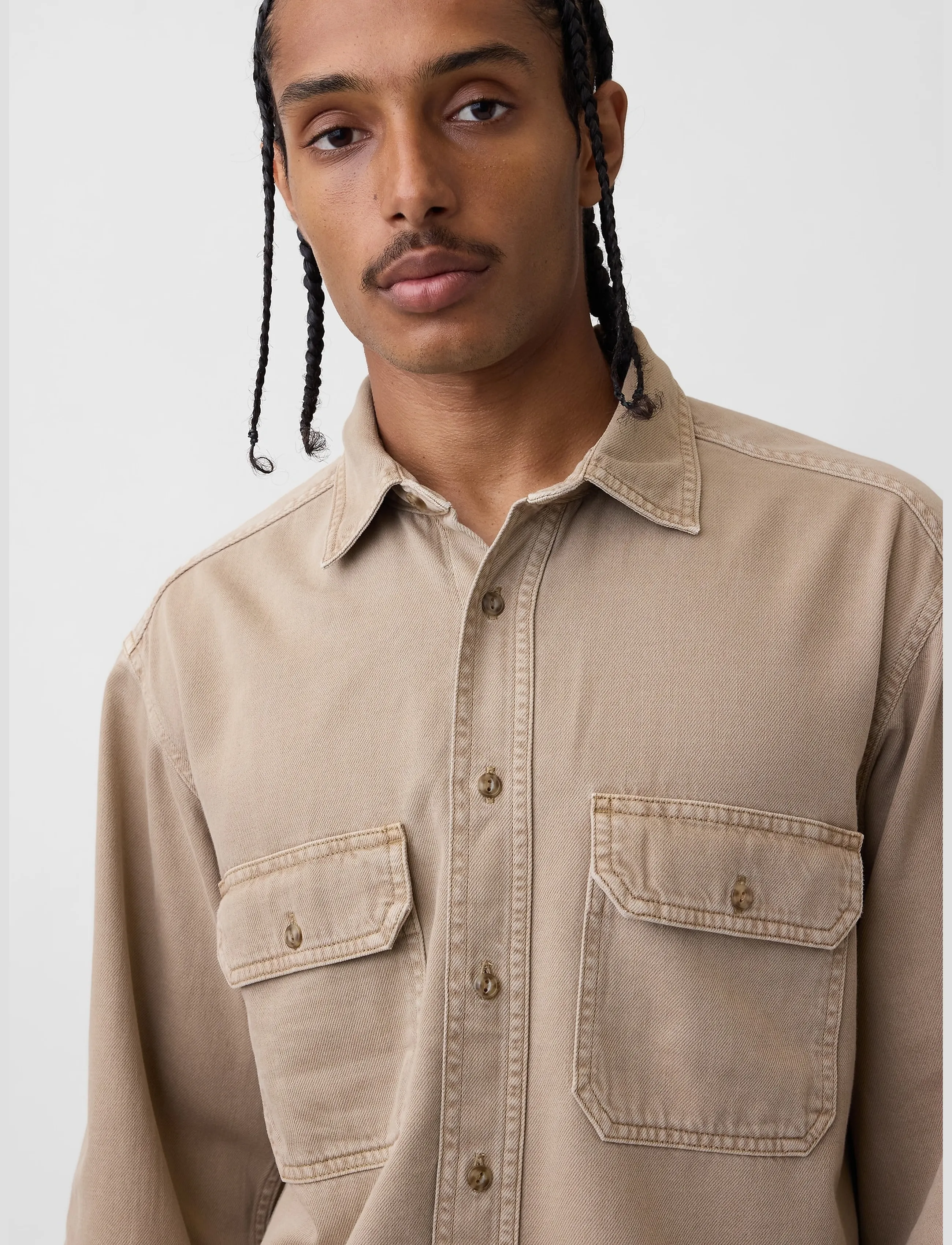 GAP - UltraSoft Denim Relaxed Utility Shirt - denim shirts - camp khaki - 4
