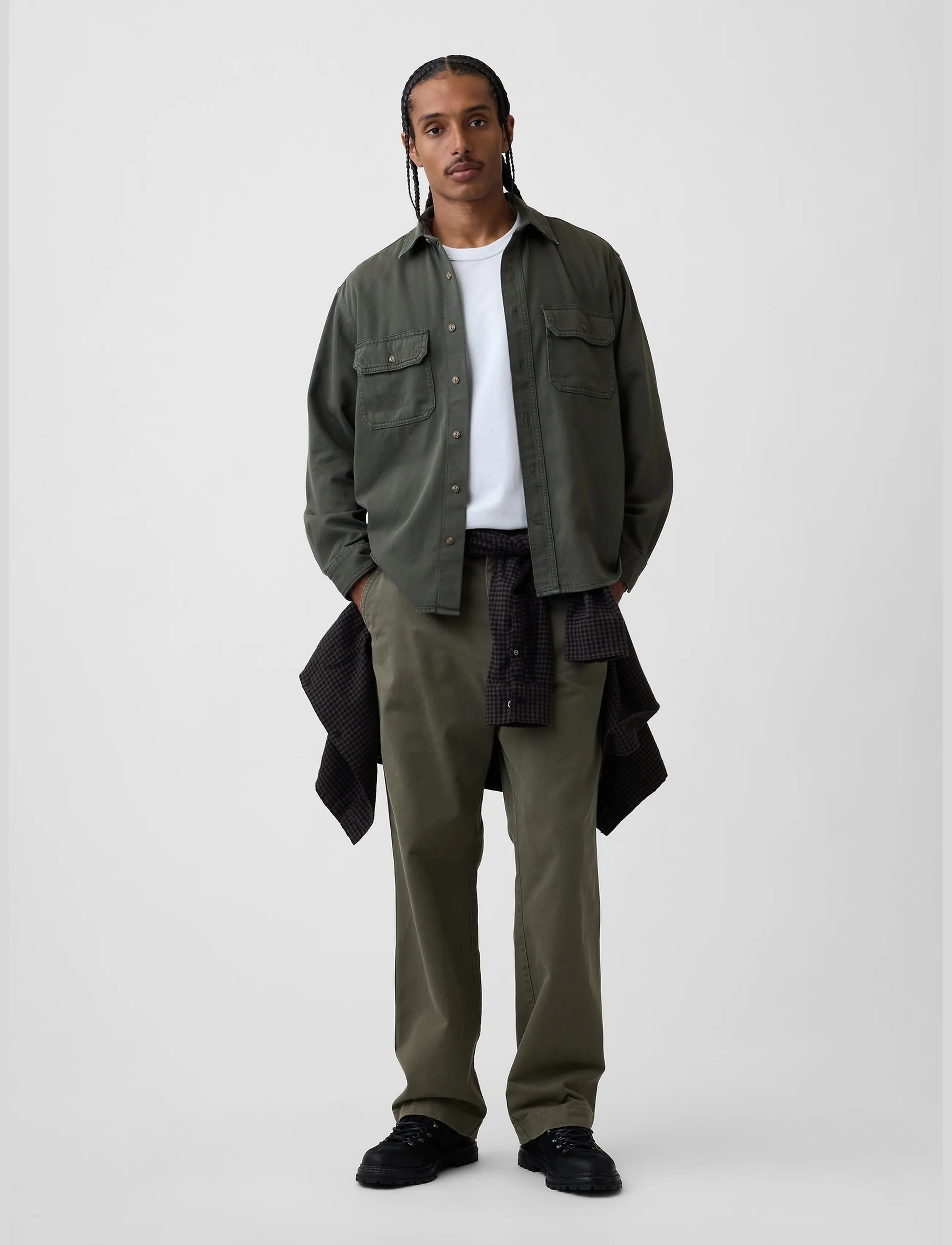 GAP - UltraSoft Denim Relaxed Utility Shirt - teksasärgid - tweed green - 2