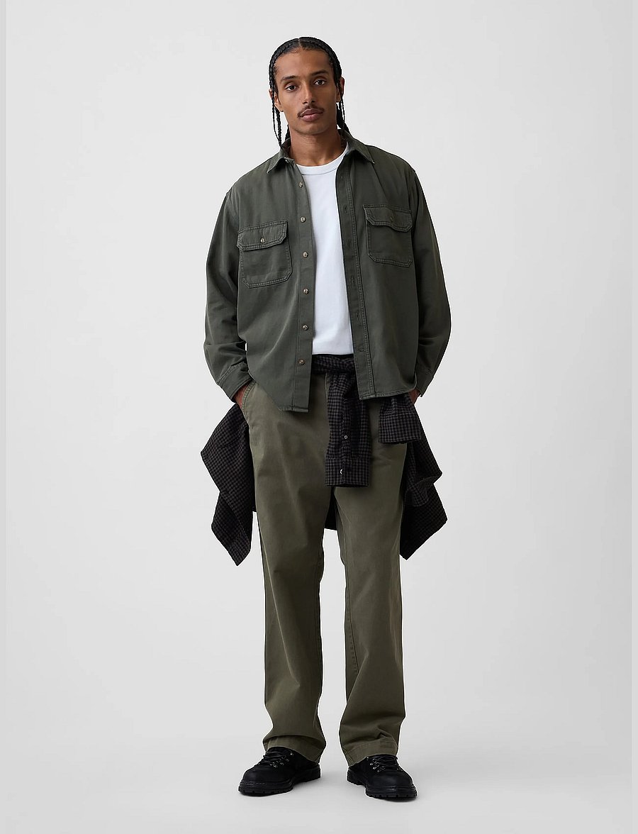GAP - UltraSoft Denim Relaxed Utility Shirt - teksasärgid - tweed green - 2