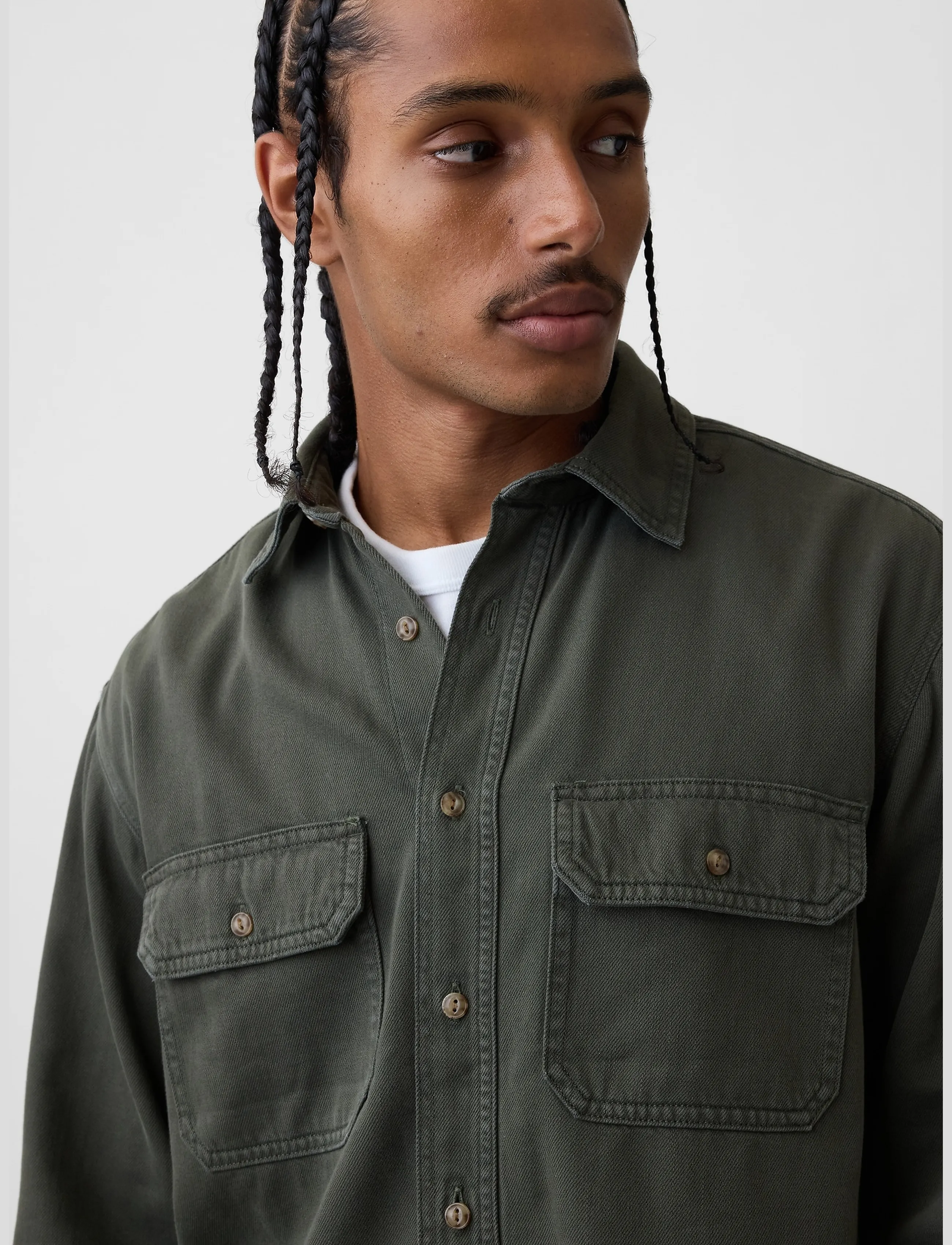 GAP - UltraSoft Denim Relaxed Utility Shirt - teksasärgid - tweed green - 4
