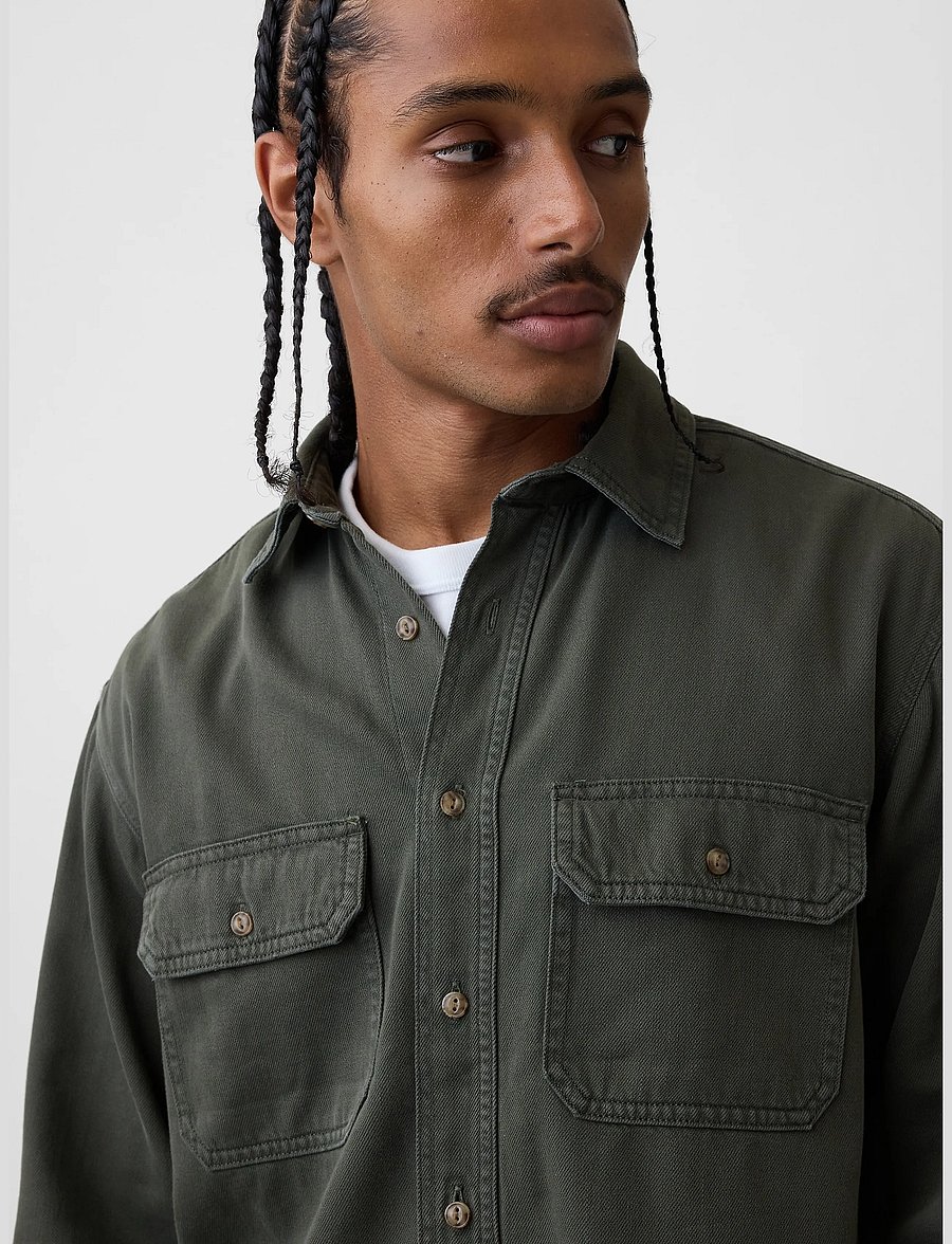 GAP - UltraSoft Denim Relaxed Utility Shirt - teksasärgid - tweed green - 4