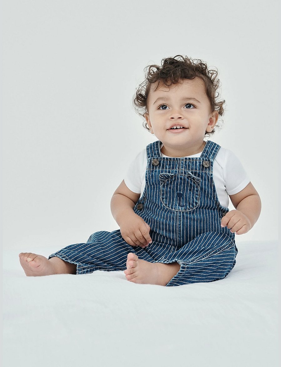 GAP - Baby Denim Stripe Brannan Bear Overalls - overalls - blue stripe - 0