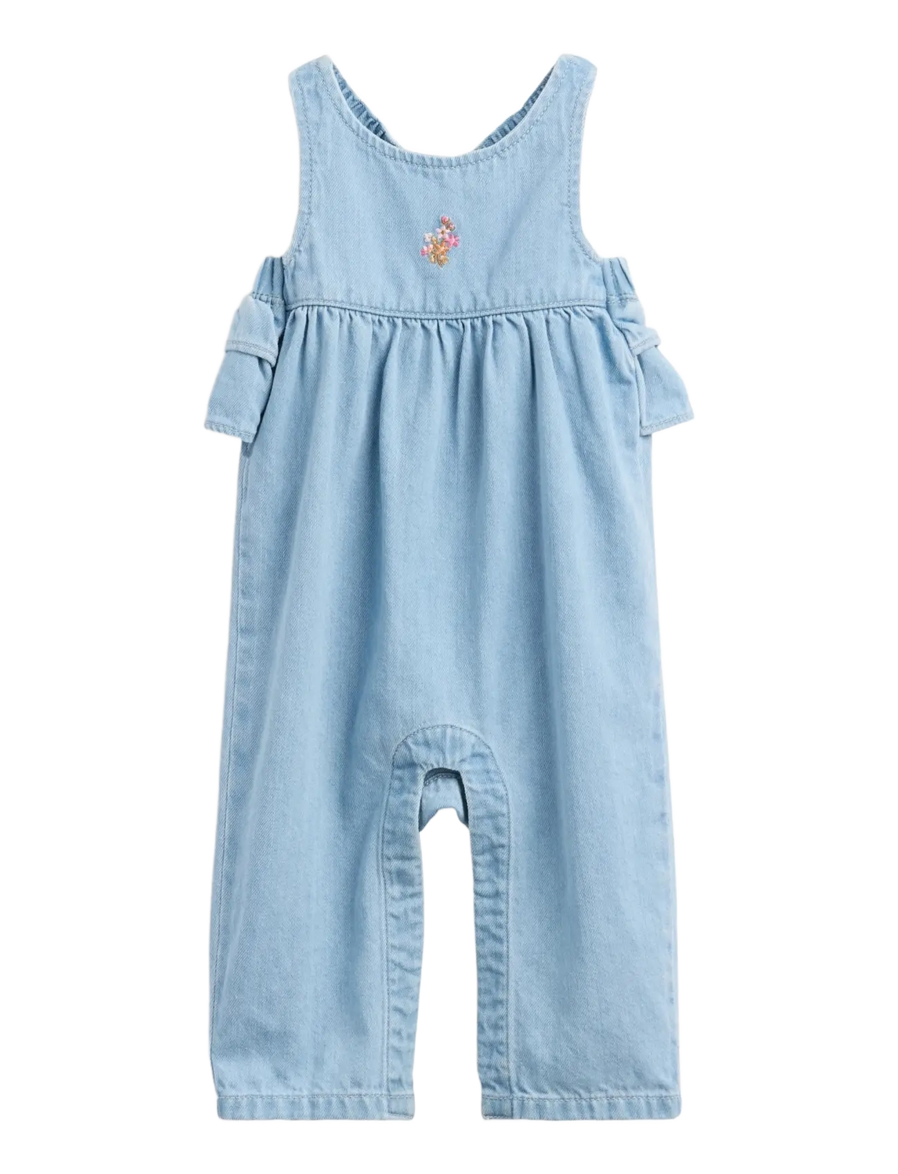 GAP Baby Embroidered Denim Ruffle One-Piece - Jumpsuits - MEDIUM WASH / blue