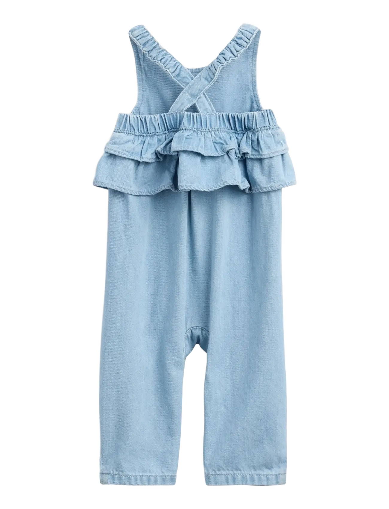 GAP - Baby Embroidered Denim Ruffle One-Piece - jumpsuits - medium wash - 1
