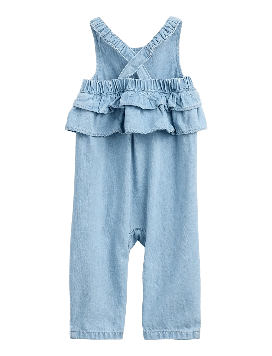 GAP - Baby Embroidered Denim Ruffle One-Piece - jumpsuits - medium wash - 1