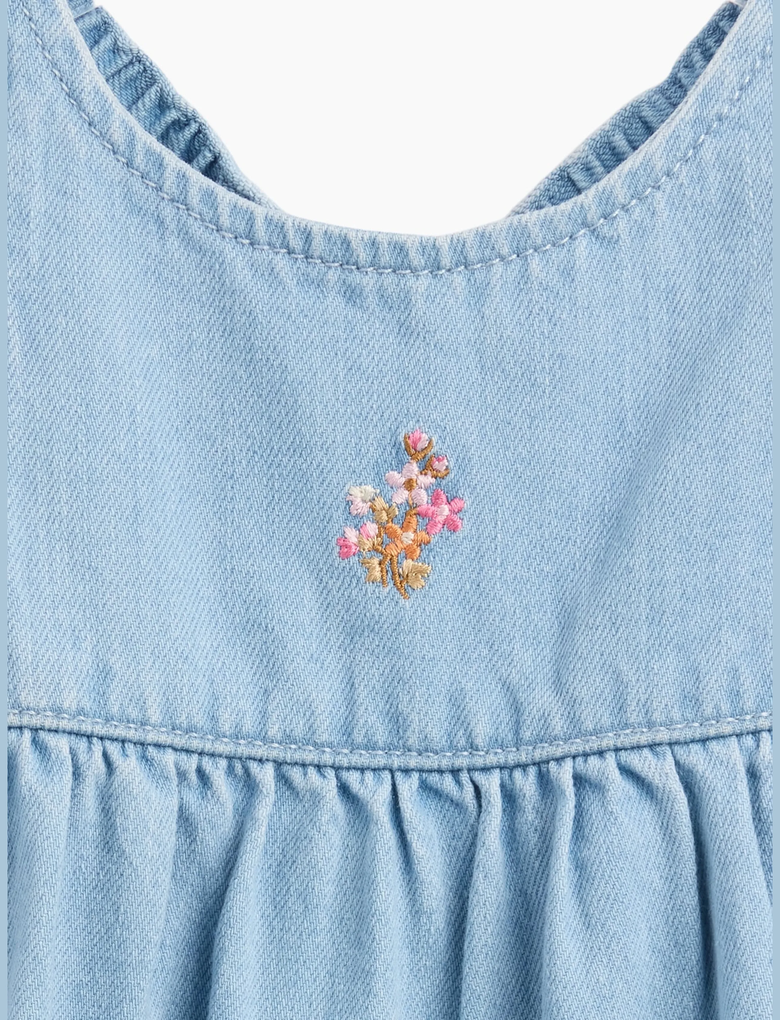 GAP - Baby Embroidered Denim Ruffle One-Piece - jumpsuits - medium wash - 2