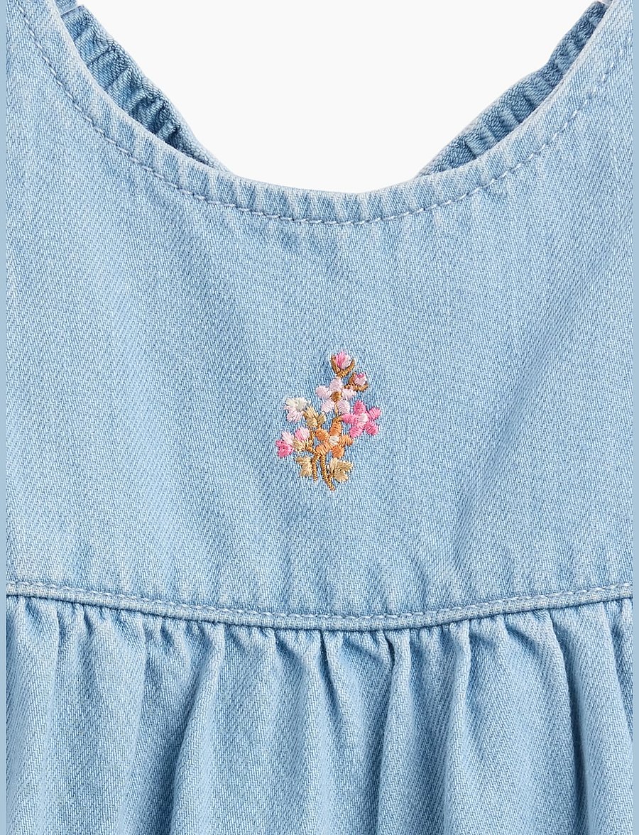 GAP - Baby Embroidered Denim Ruffle One-Piece - jumpsuits - medium wash - 2