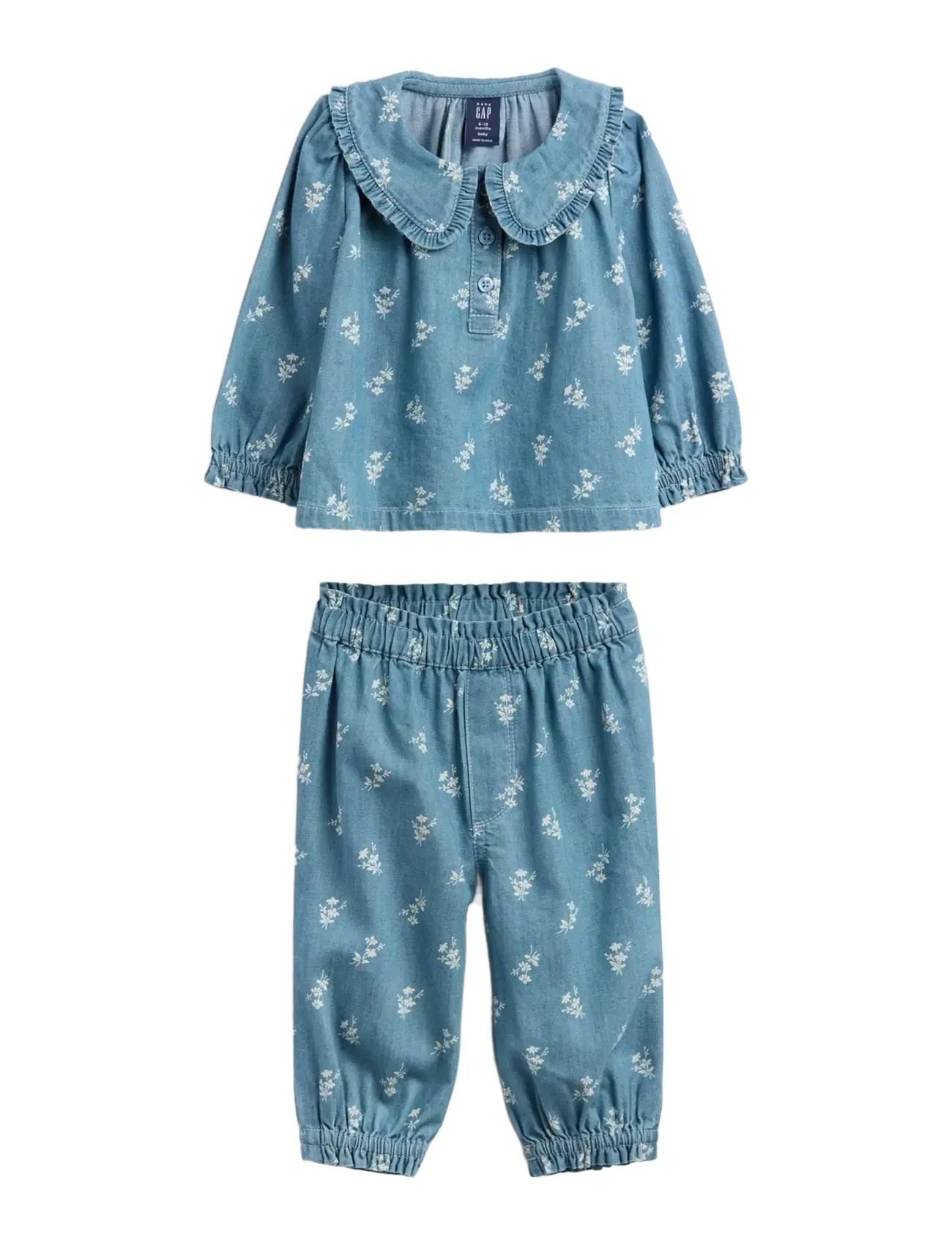 GAP Baby Woven Top And Pants Set - Riided - WHITE FLORAL PRINT / blue
