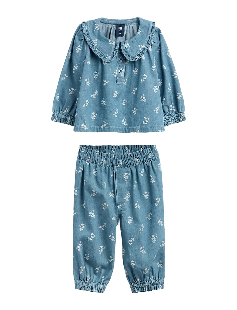 GAP - Baby Woven Top And Pants Set - komplektid pikkade varrukatega t-särgiga - white floral print - 0