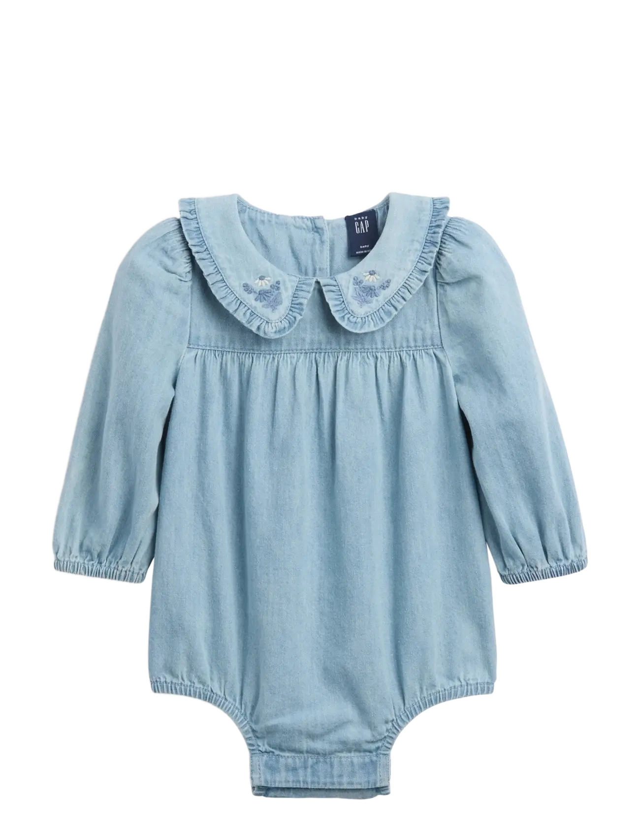 GAP Baby Embroidered Denim Bubble Bodysuit - Kleidung - MEDIUM WASH / blue