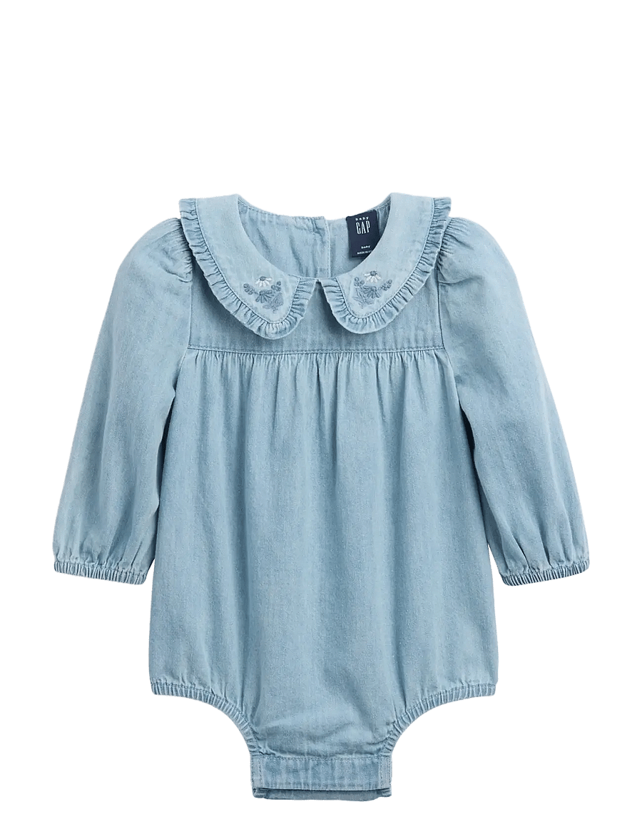 GAP - Baby Embroidered Denim Bubble Bodysuit - langärmelige bodys - medium wash - 0