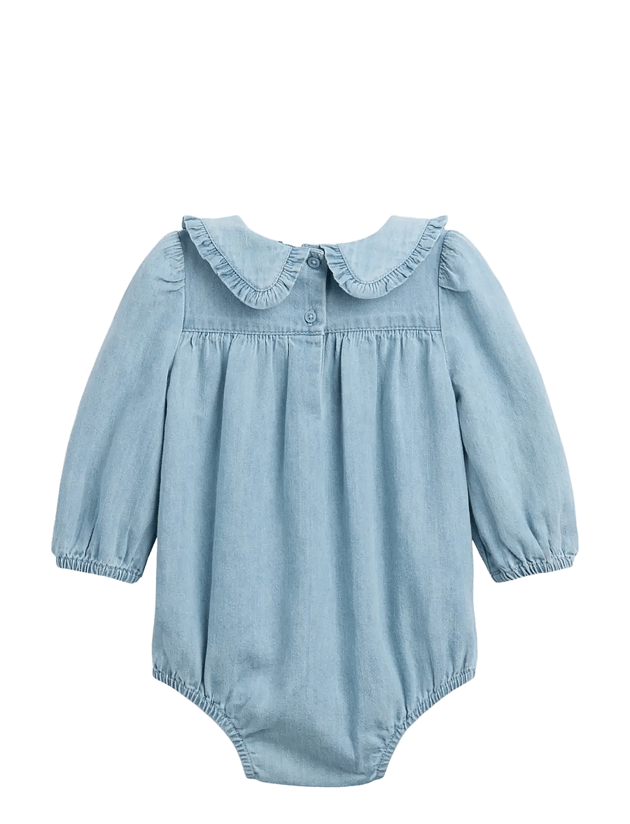GAP - Baby Embroidered Denim Bubble Bodysuit - langärmelige bodys - medium wash - 1