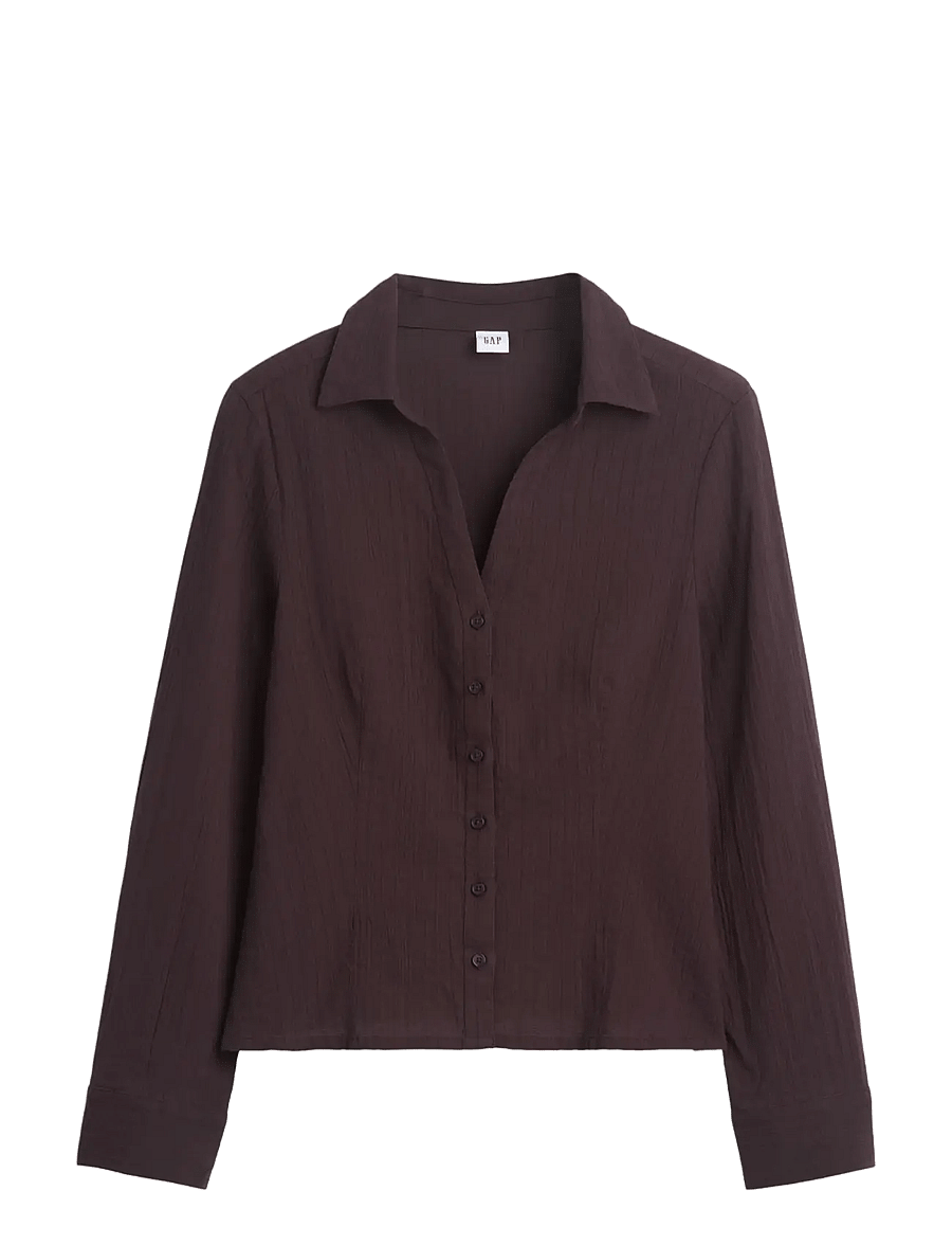 GAP - Textured Dobby Fitted Shirt from the GAP collection - långärmade skjortor - terra brown - 1