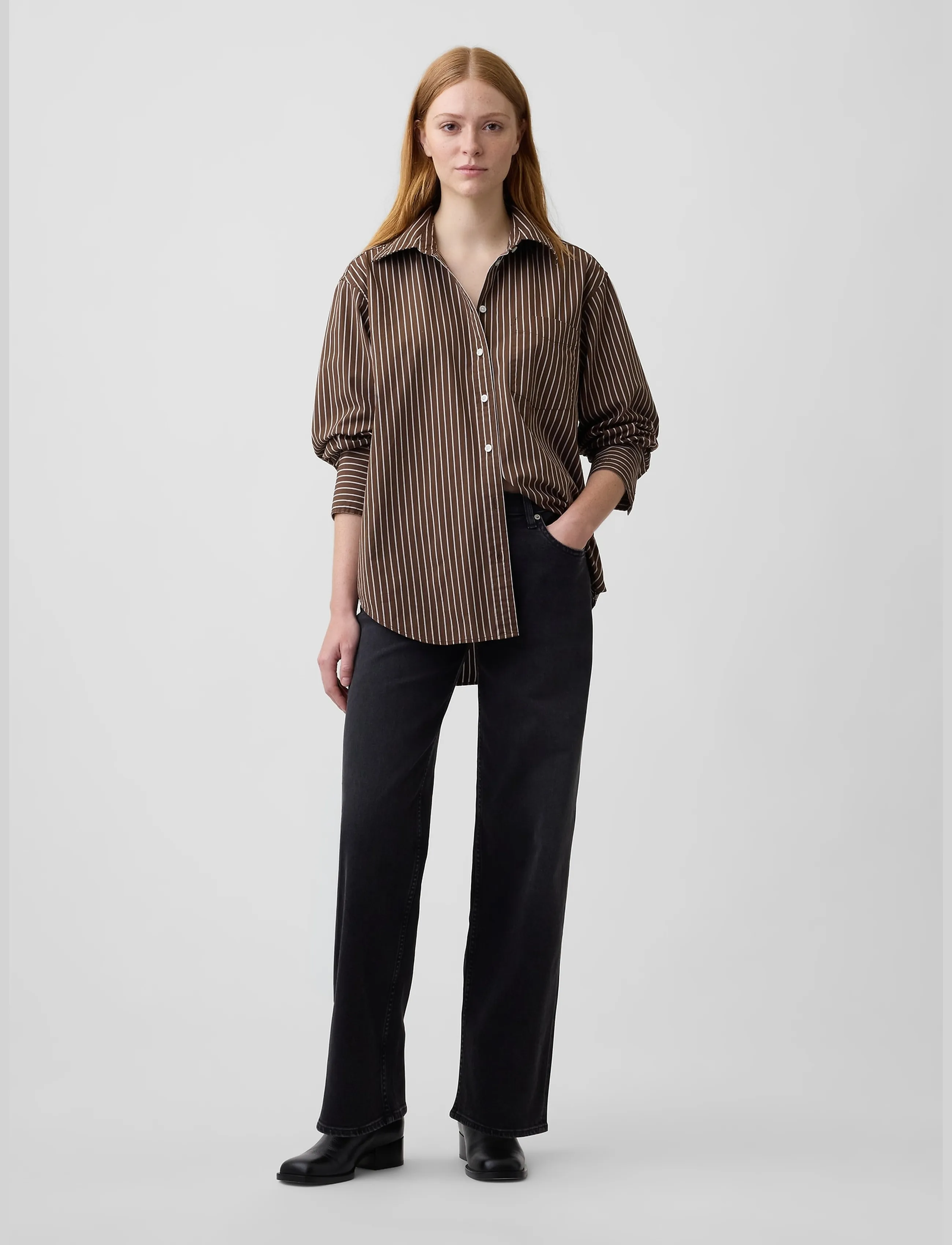 GAP - Poplin Big Shirt from the GAP collection - långärmade skjortor - brown stripe - 3