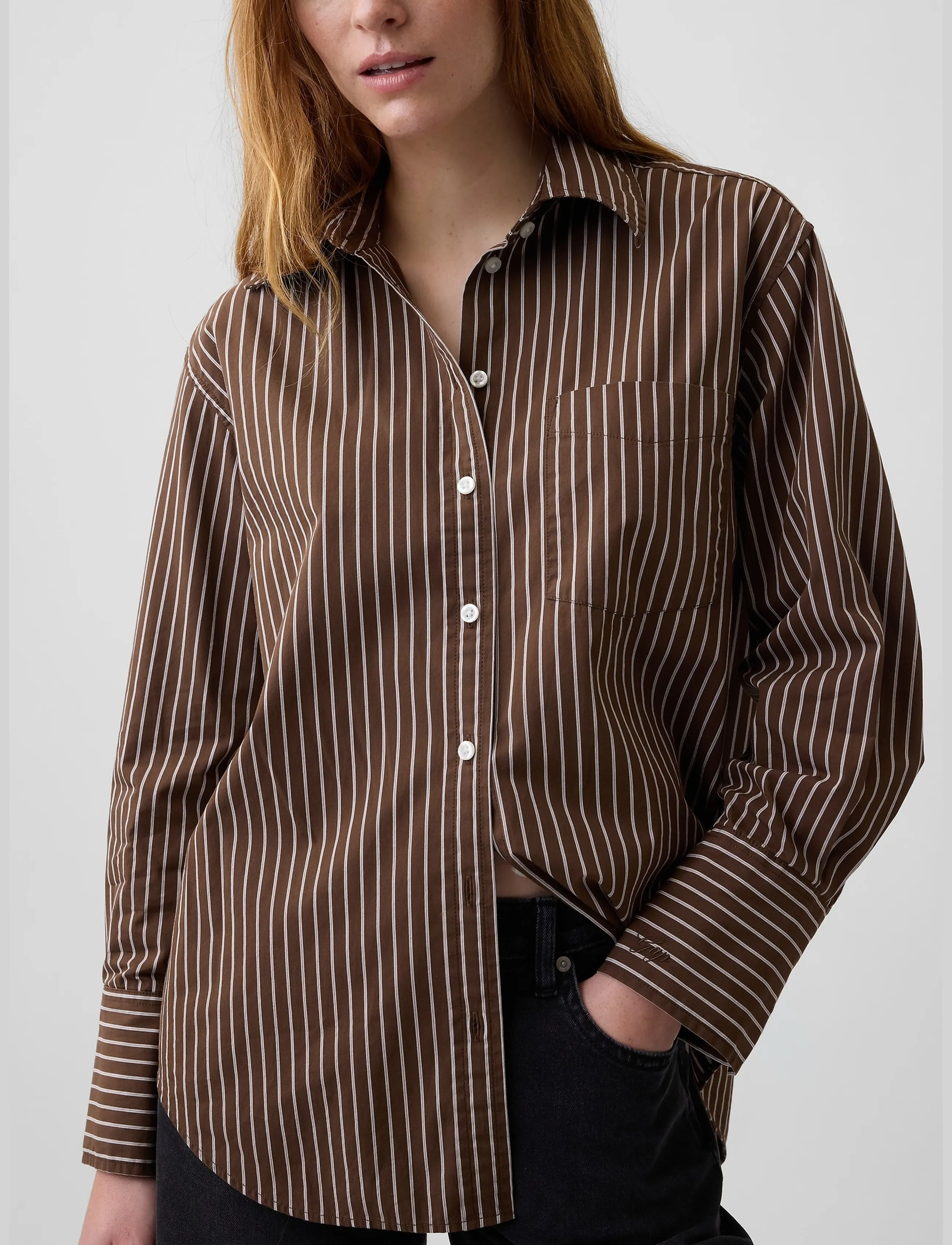 GAP - Poplin Big Shirt from the GAP collection - långärmade skjortor - brown stripe - 4