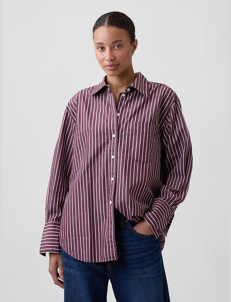 GAP - Poplin Big Shirt from the GAP collection - langærmede skjorter - burgundy stripe - 0