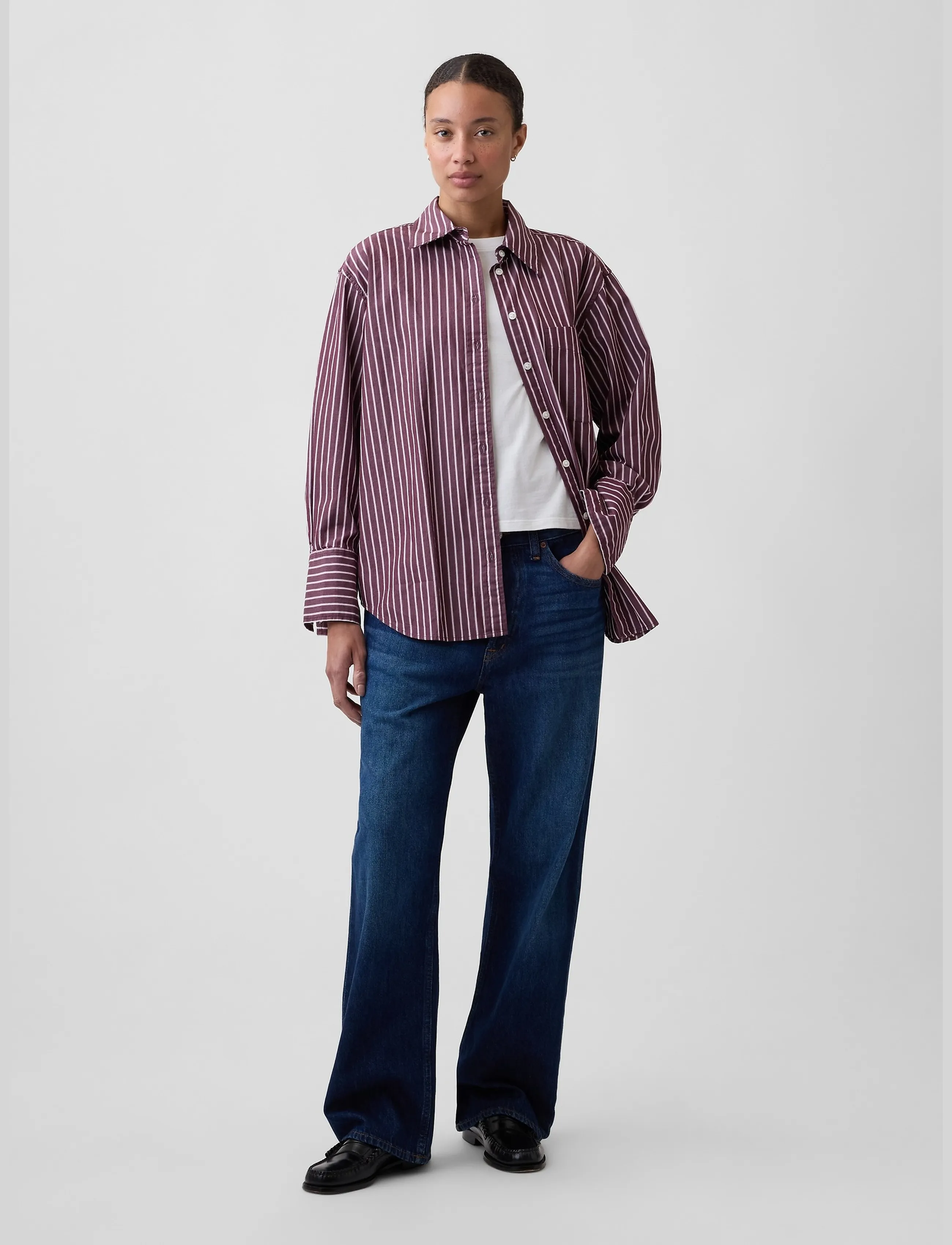 GAP - Poplin Big Shirt from the GAP collection - long-sleeved shirts - burgundy stripe - 3