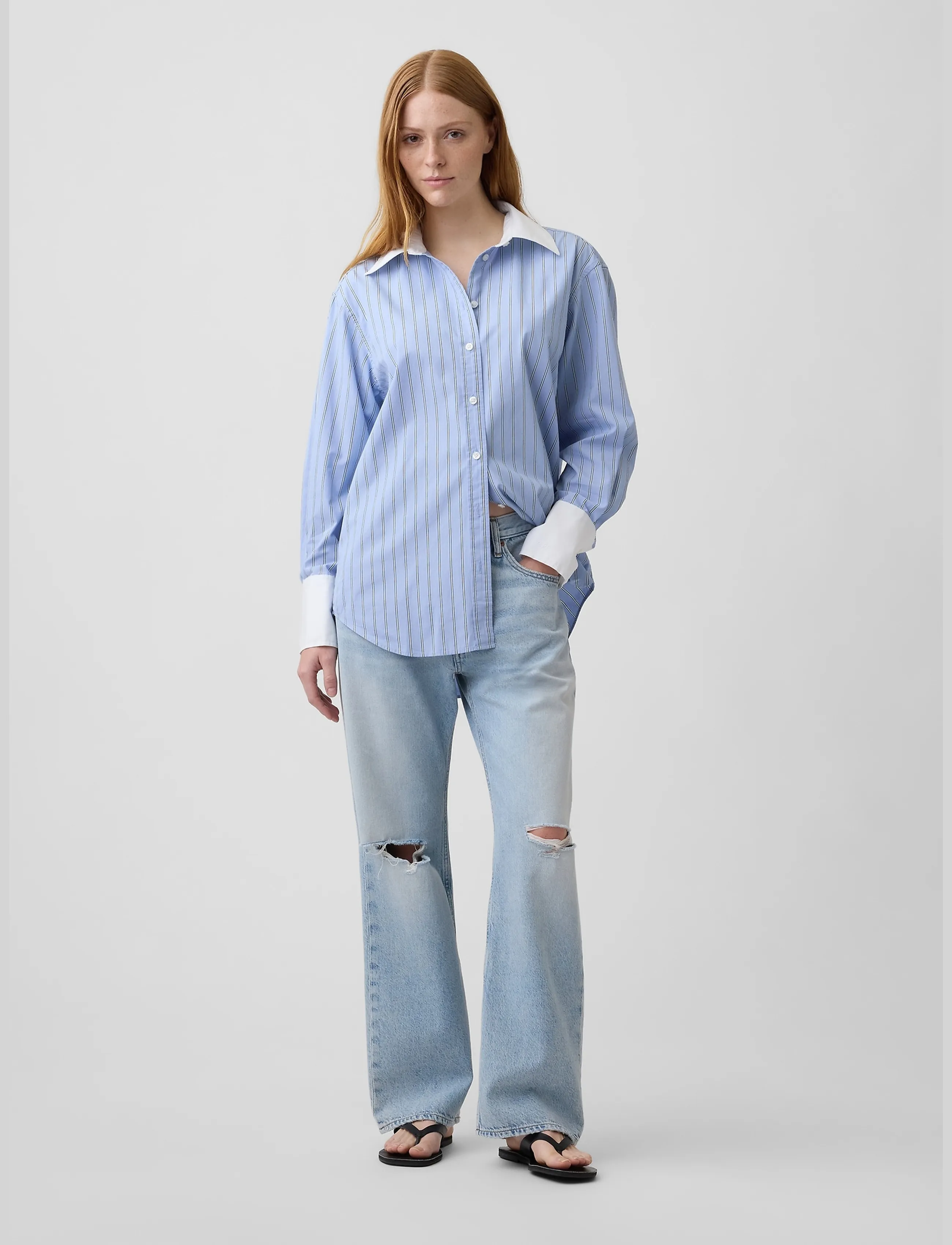 GAP - Poplin Big Shirt from the GAP collection - långärmade skjortor - light blue stripe - 3