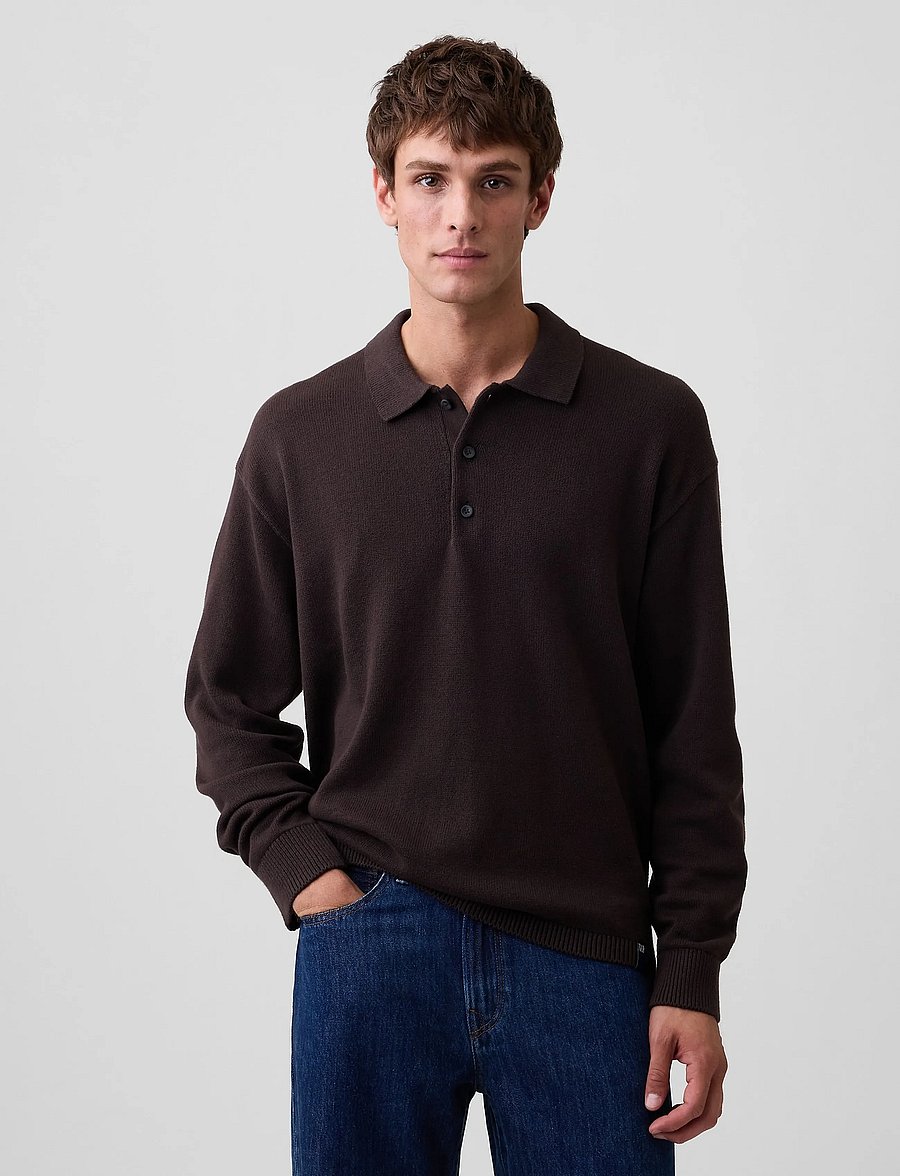GAP - Long-Sleeved Polo Sweater from the GAP collection - langärmelige strick-polohemden - terra brown - 3