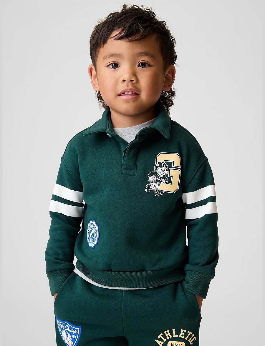 GAP - Baby & Toddler VintageSoft Varsity Logo Polo Sweatshirt - langærmede poloer - district green - 0