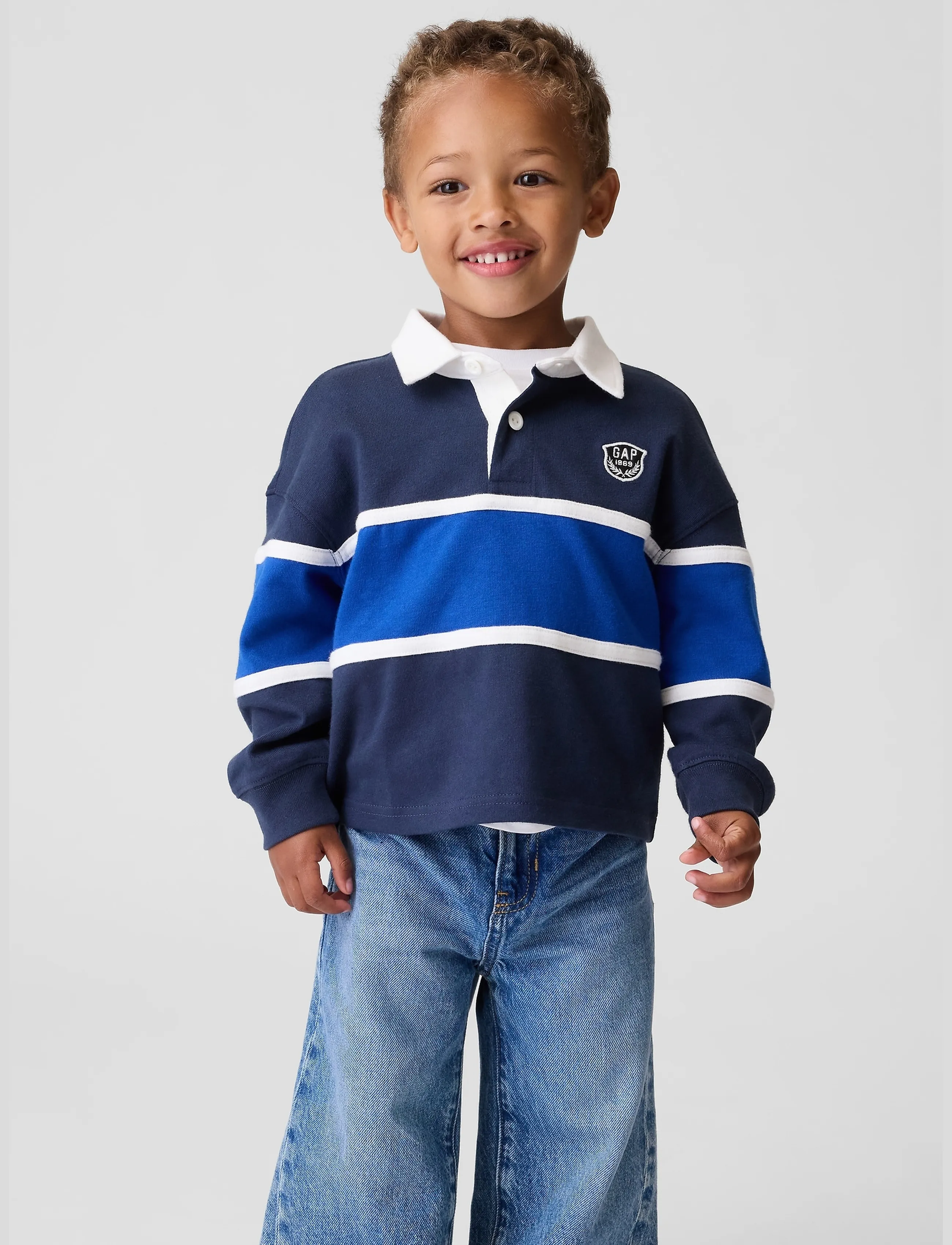 GAP Baby & Toddler Colorblock Rugby Polo Shirt, 116, Shirts, Marineblau - Long-sleeved Kinder