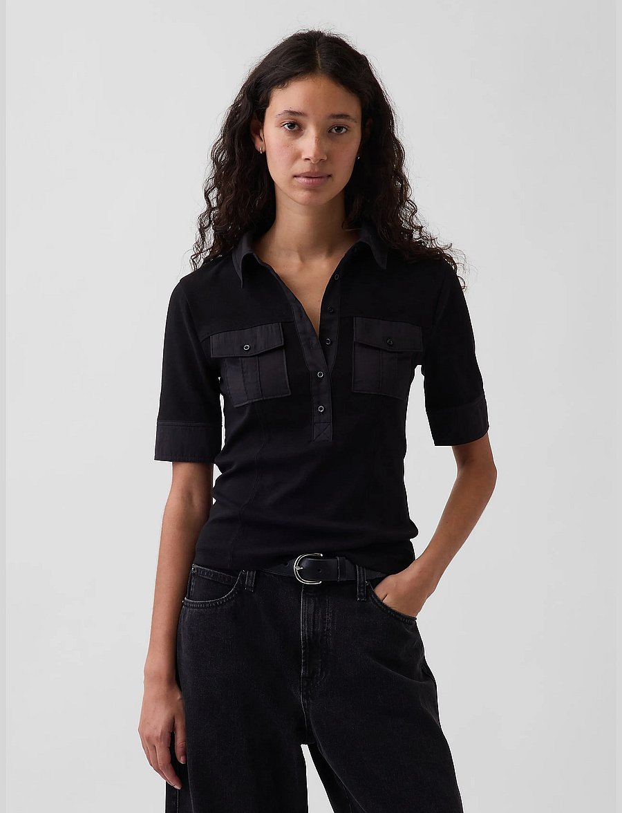 GAP - Modern Elbow-Sleeve Utility T-Shirt from the GAP collection - pikéer - black 200 - 0