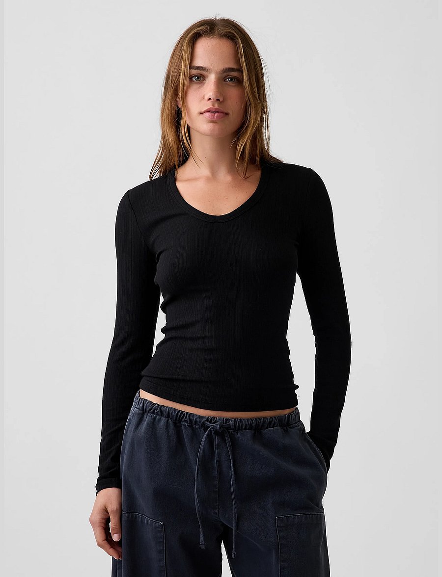 GAP - Long-Sleeved Rib T-Shirt from the GAP collection - langærmede toppe - black - 0