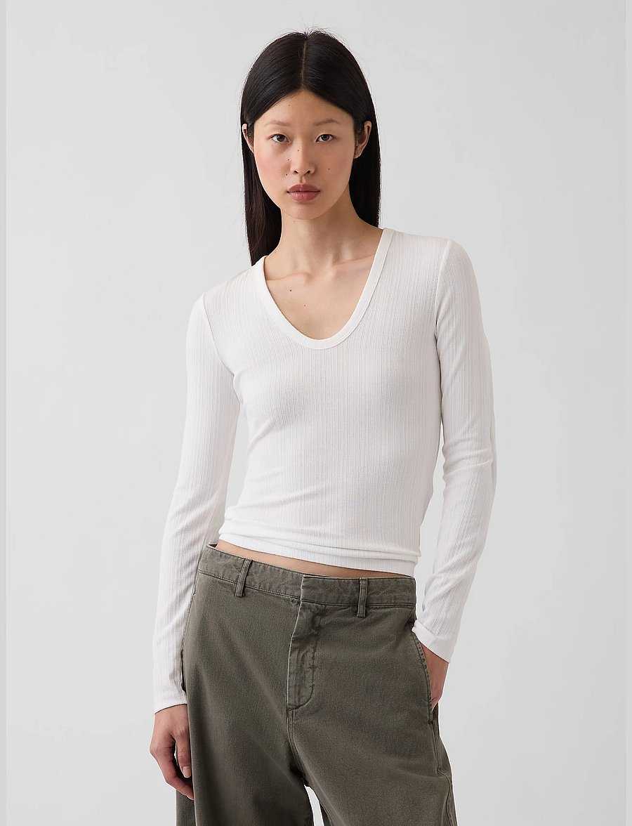 GAP - Long-Sleeved Rib T-Shirt from the GAP collection - långärmade toppar - fresh white - 0