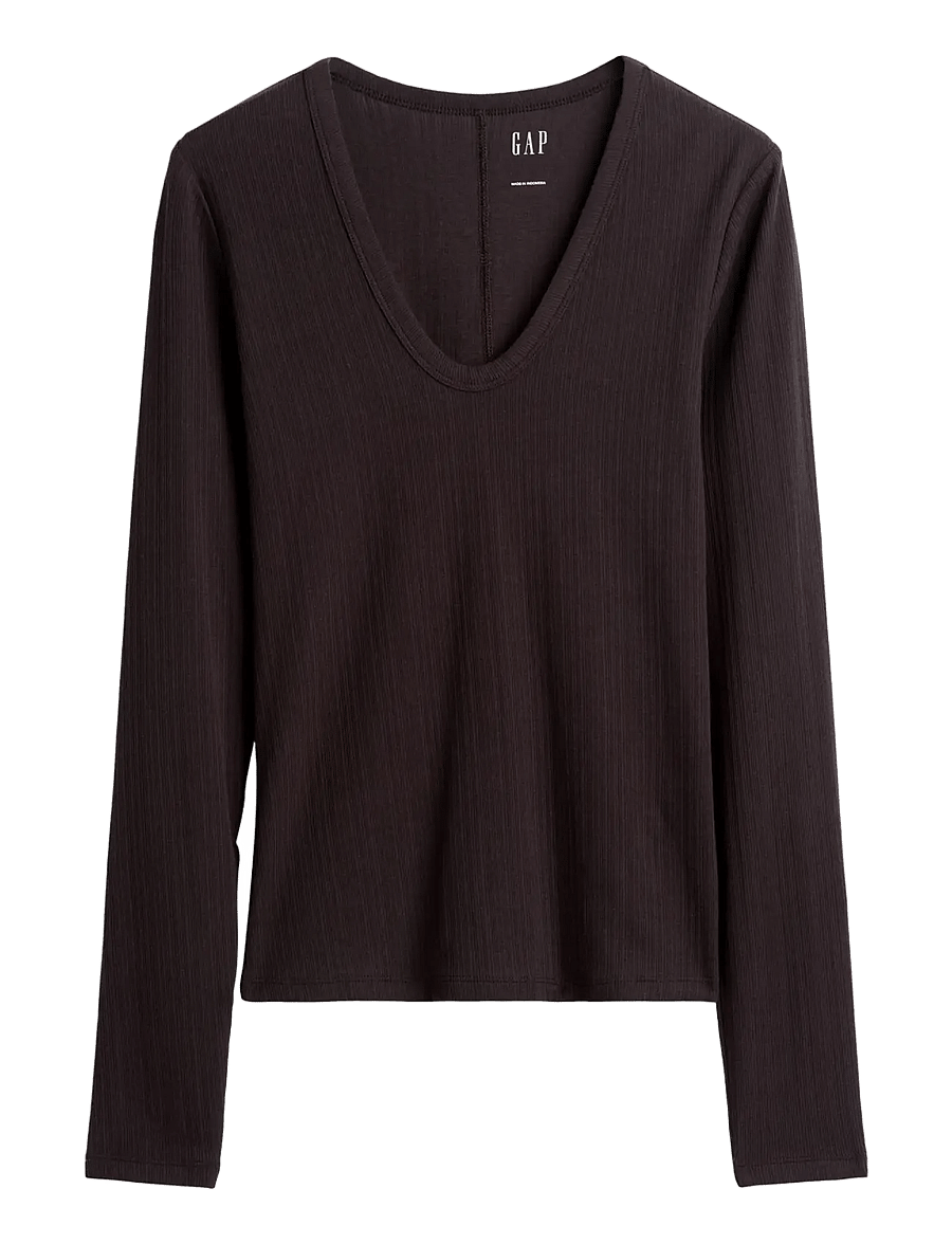 GAP - Long-Sleeved Rib T-Shirt from the GAP collection - långärmade toppar - terra brown - 1
