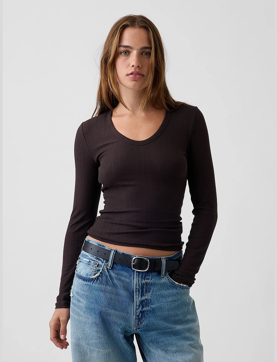 GAP - Long-Sleeved Rib T-Shirt from the GAP collection - långärmade toppar - terra brown - 0