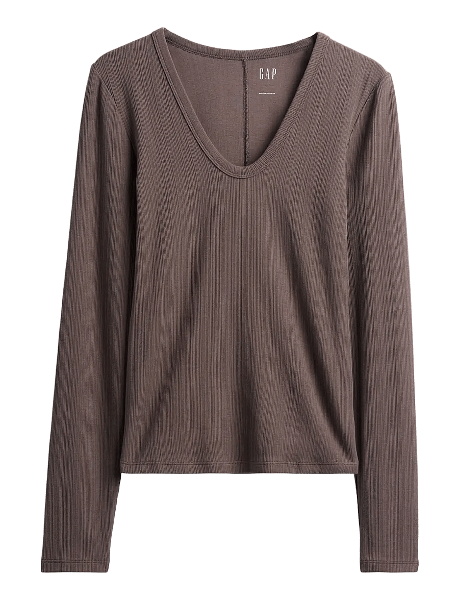 GAP - Long-Sleeved Rib T-Shirt from the GAP collection - långärmade toppar - toasted almond - 1