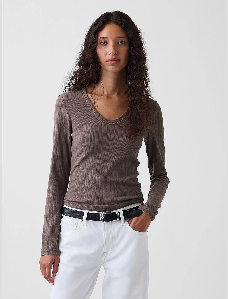 GAP - Long-Sleeved Rib T-Shirt from the GAP collection - långärmade toppar - toasted almond - 0