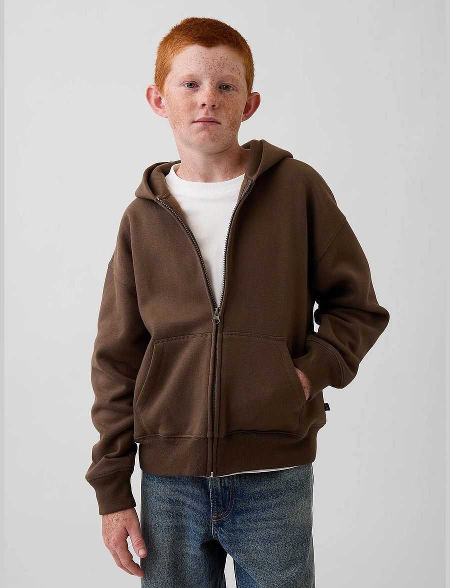 GAP - Kids VintageSoft Relaxed Zip Hoodie - cool brown 959 - 0