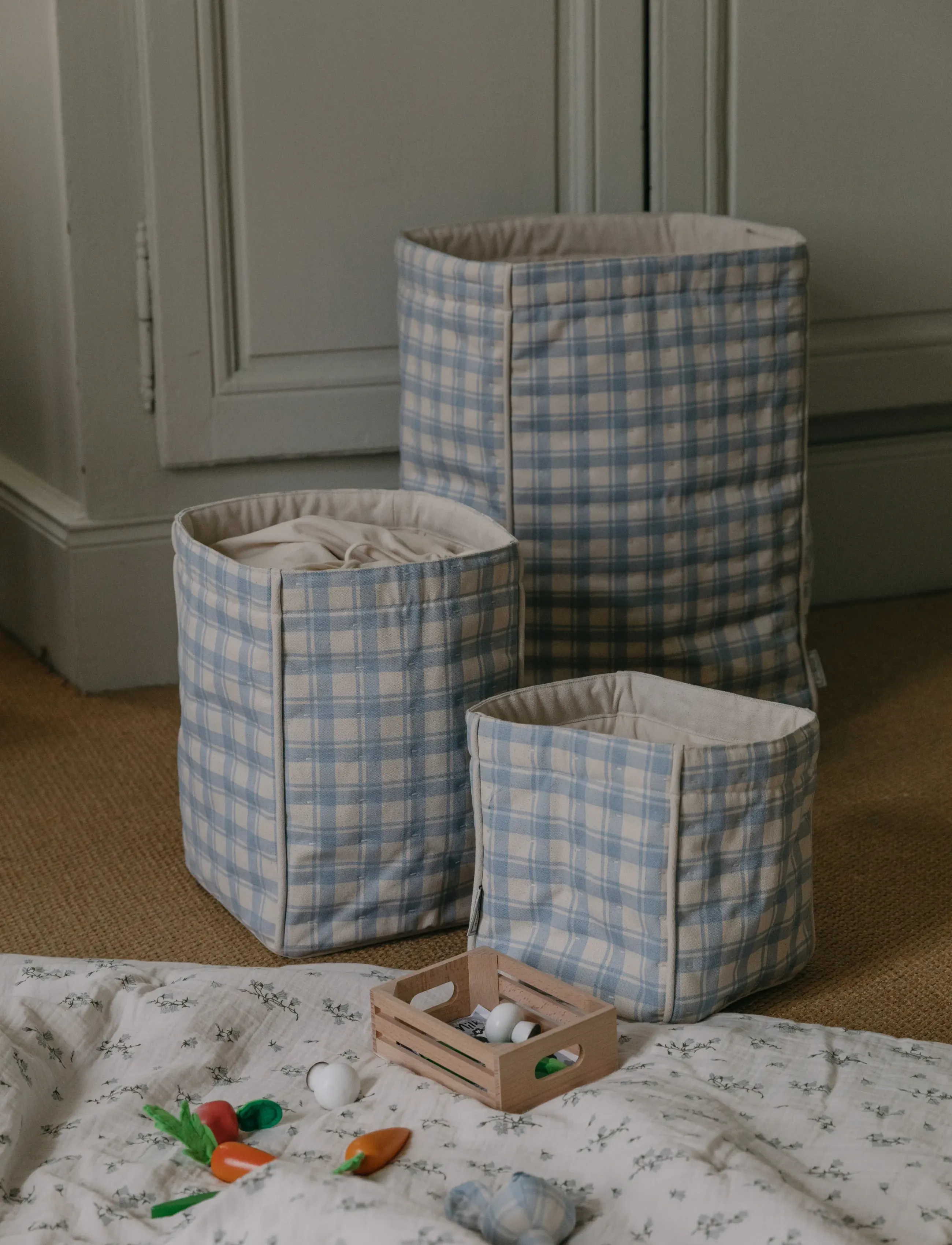 Garbo&Friends Plaid Sky Blue Storage Basket Large, 35X56, Storage, Blau - Baskets, Kinder