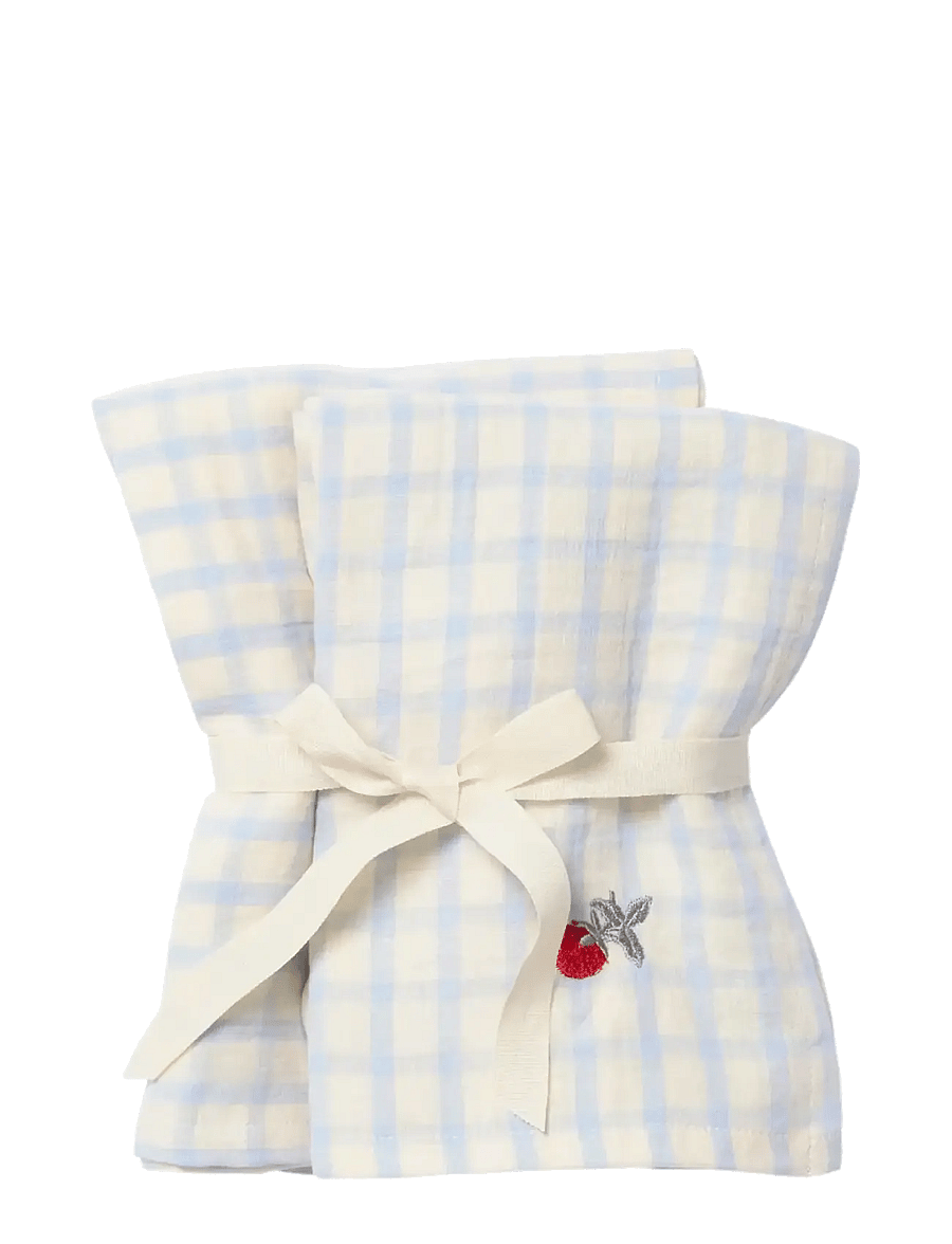 Garbo&Friends - Muslin Blanket 2 pcs, 60x60 cm, Gingham Sky blue - musselintæpper - gingham sky blue - 1