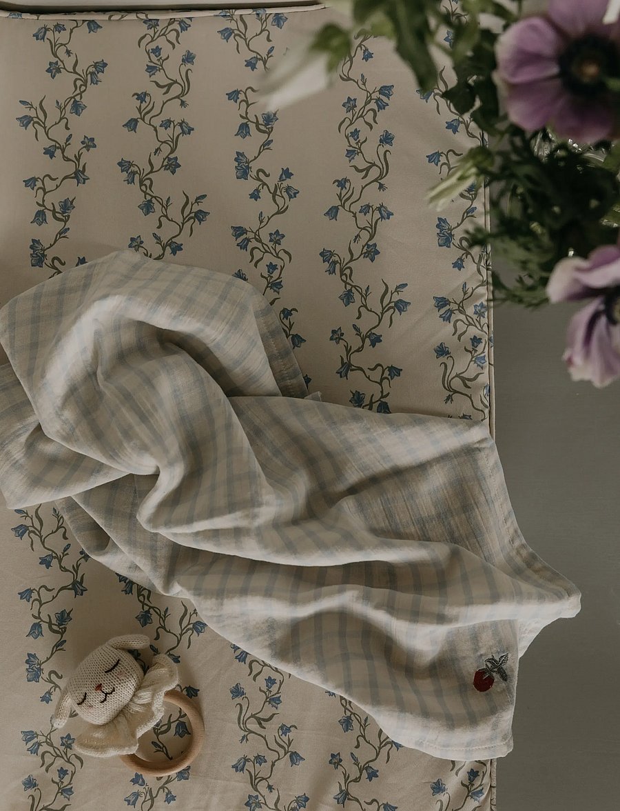 Garbo&Friends - Muslin Blanket 2 pcs, 60x60 cm, Gingham Sky blue - musselintæpper - gingham sky blue - 0