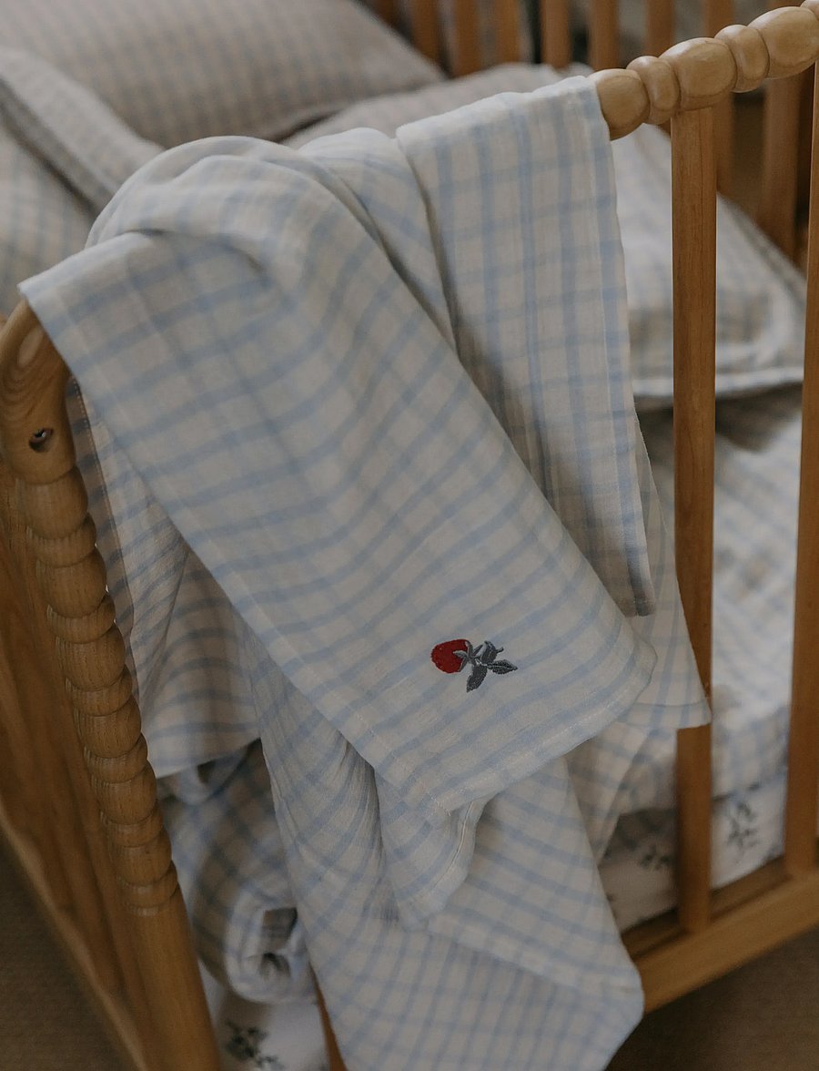 Garbo&Friends - Gingham Sky blue Muslin Swaddle Blanket - dekens van mousseline - gingham sky blue - 0