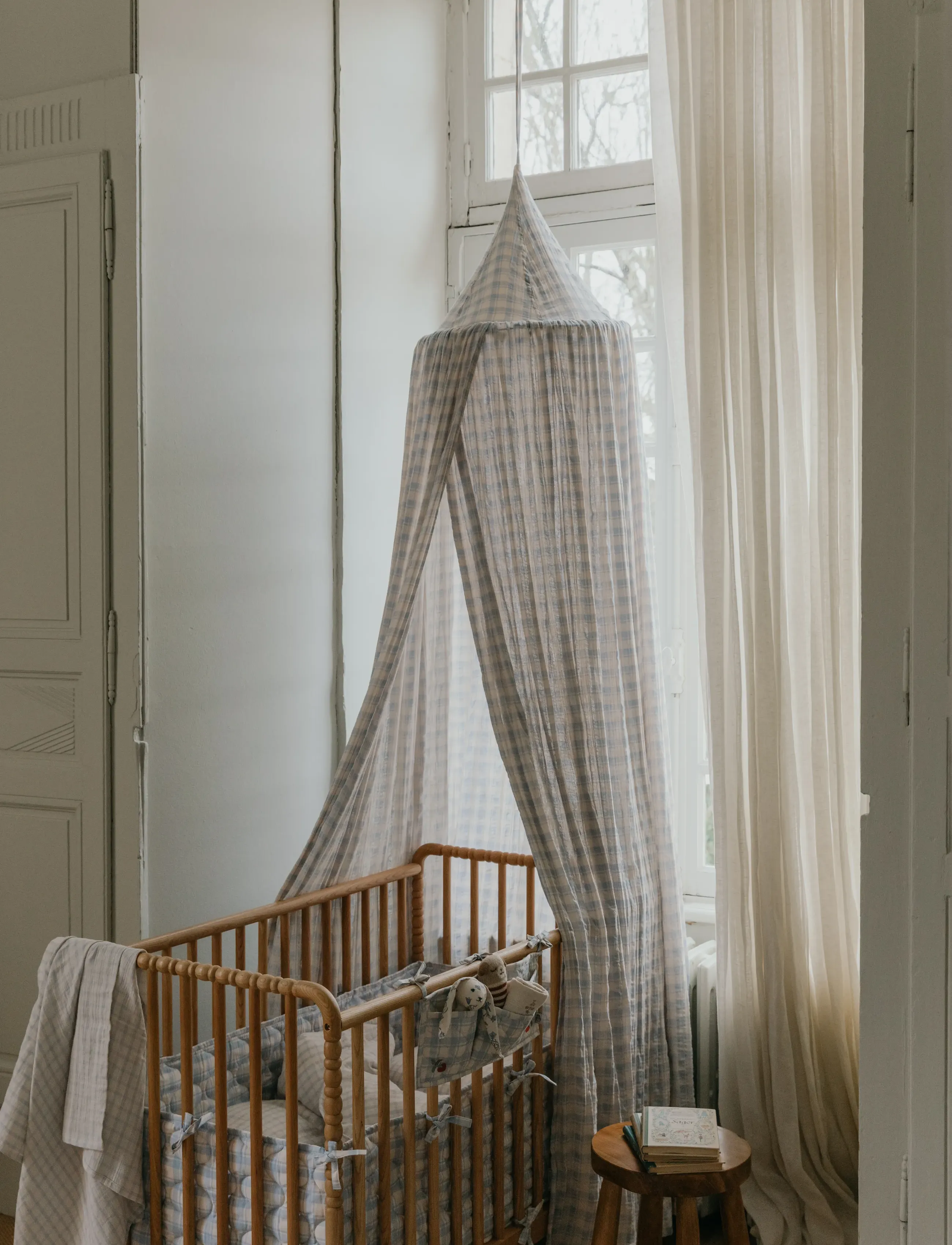 Garbo&Friends - Plaid Sky Blue  Muslin Bed Canopy - plaid sky blue - 2