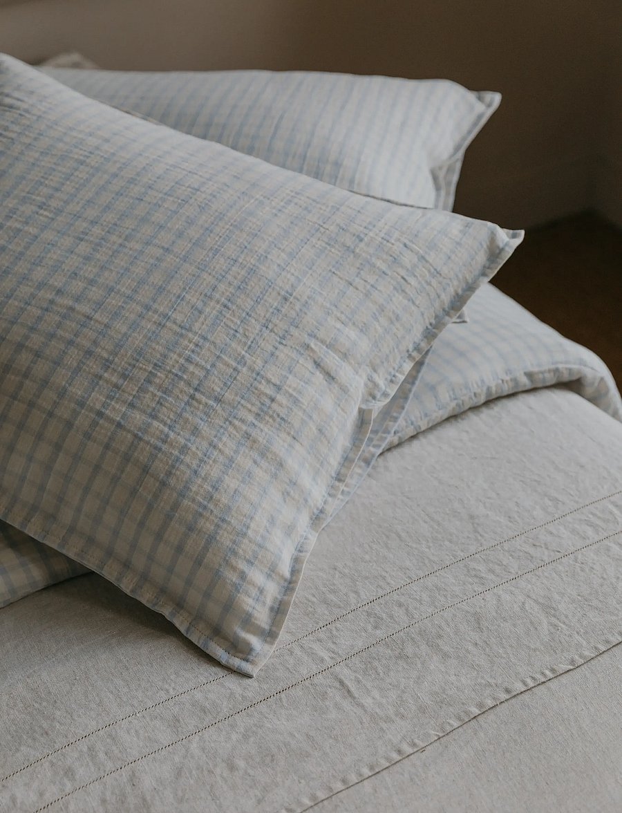 Garbo&Friends - Muslin Pillowcase, 50x60 cm, Gingham Sky blue - kopfkissenbezüge - gingham sky blue - 0