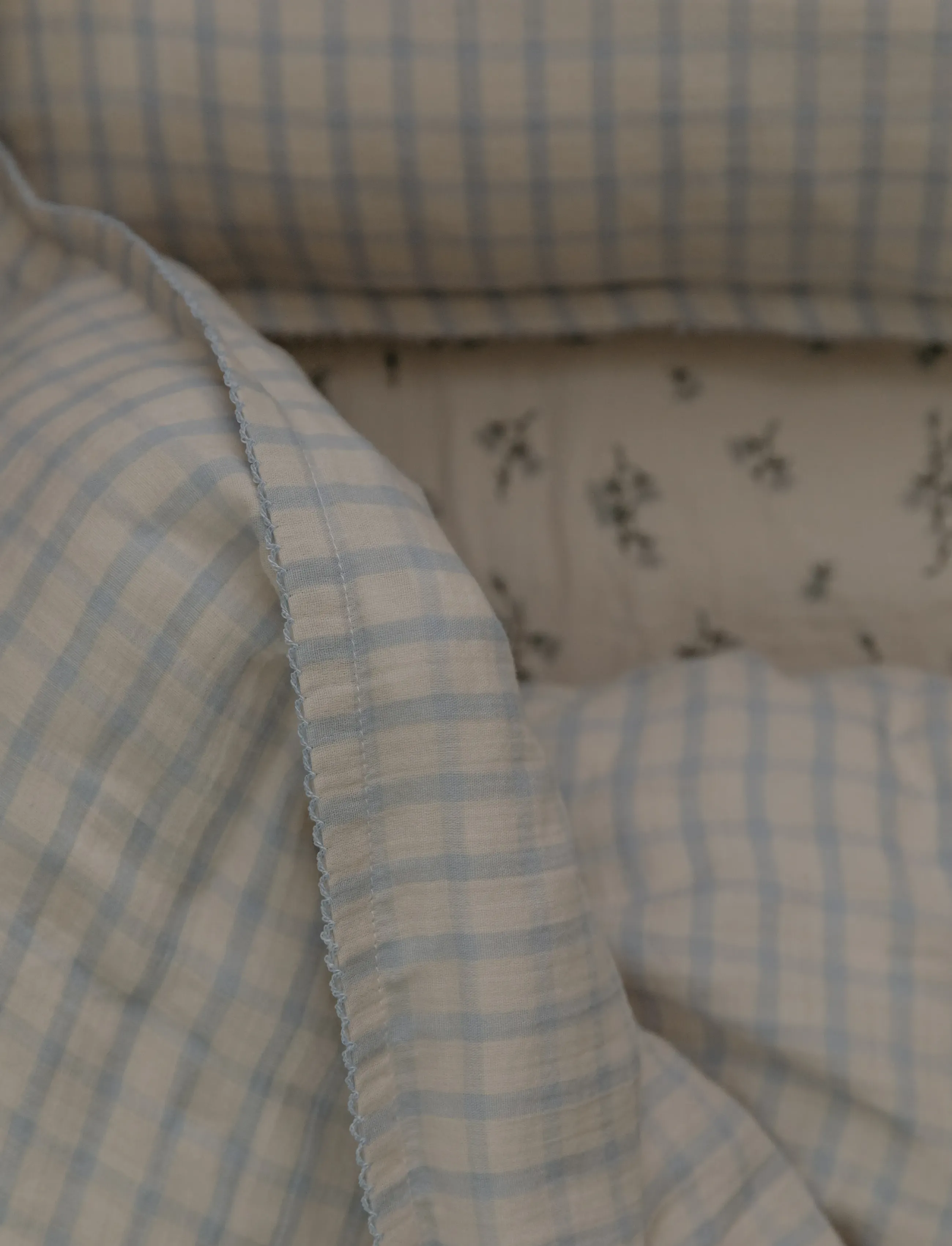 Garbo&Friends Muslin Bed Set Junior, 100X130/ 35X55 Cm, Gingham Sky Blue, 250, Baby Sleep, Blau - Pillows & Duvets, Kinder