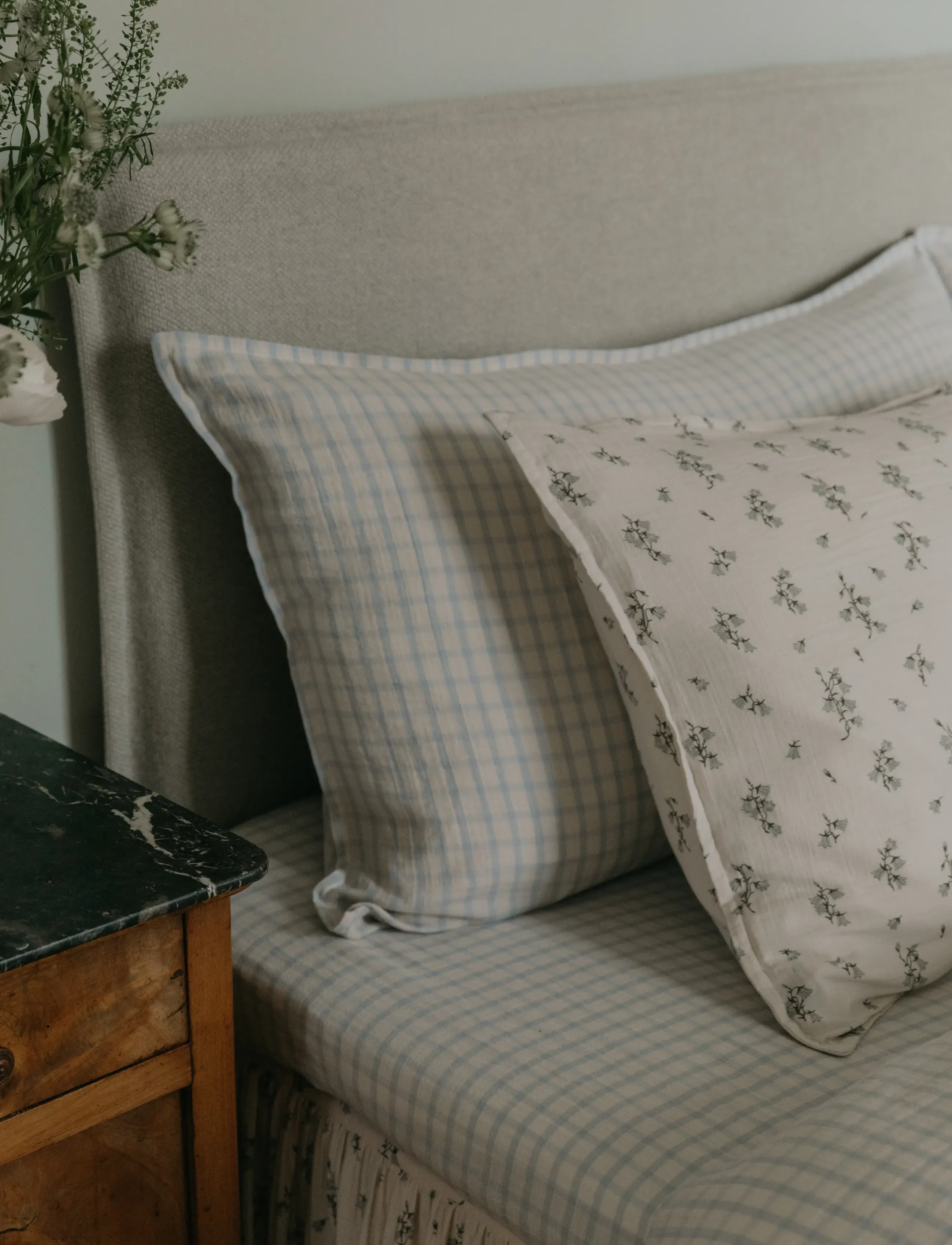 Garbo&Friends Muslin Fitted Sheet Single, 90X200 Cm, Gingham Sky Blue, 140X200, Sleep Time, Blau - Bed Sheets, Kinder