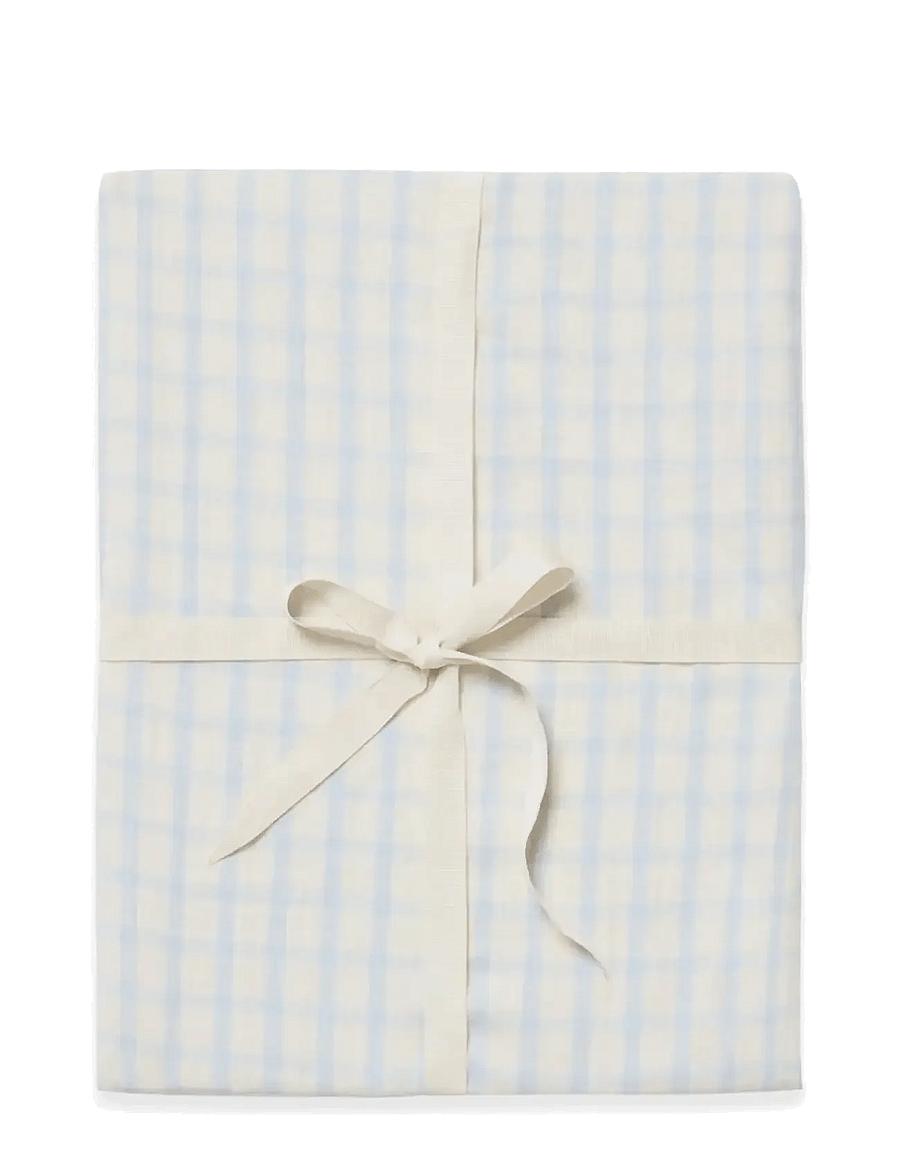 Garbo&Friends - Muslin Fitted Sheet Junior, 60x120x20 cm, Gingham Sky blue - bettlaken - gingham sky blue - 1
