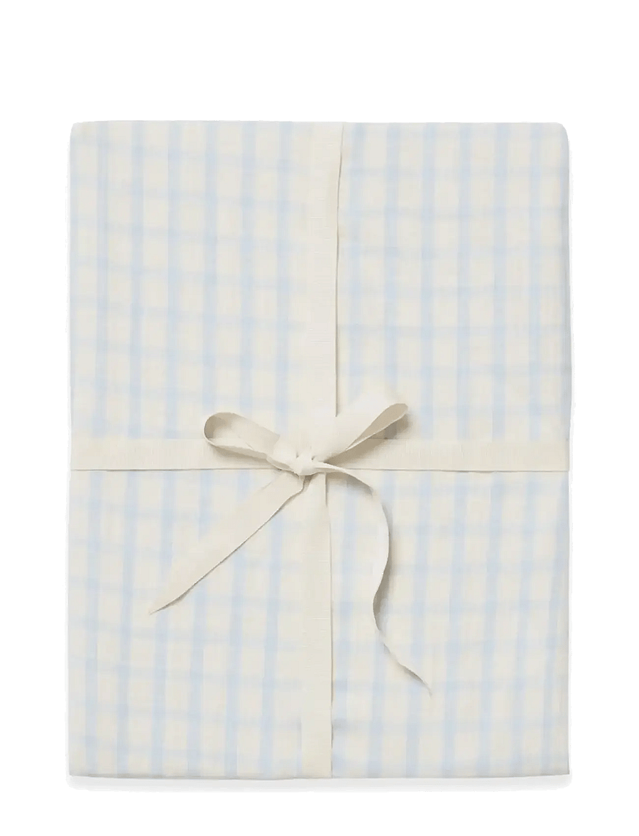 Garbo&Friends - Muslin Fitted Sheet Junior, 70x140x20 cm, Gingham Sky blue - bettlaken - gingham sky blue - 1