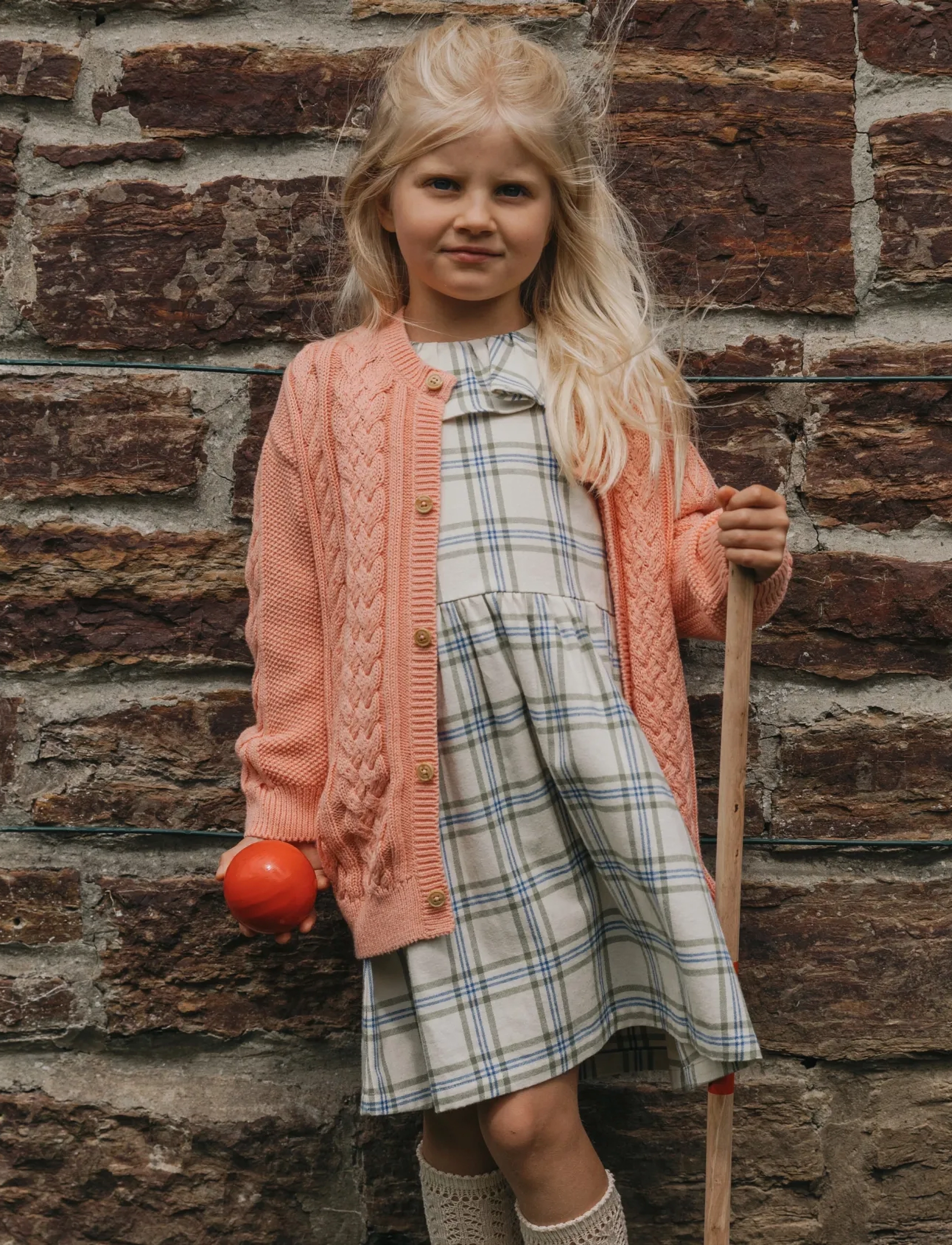 Garbo&Friends Cable Knitted Cardigan, 86/92, Knitwear, Rosa - Cardigans, Kinder